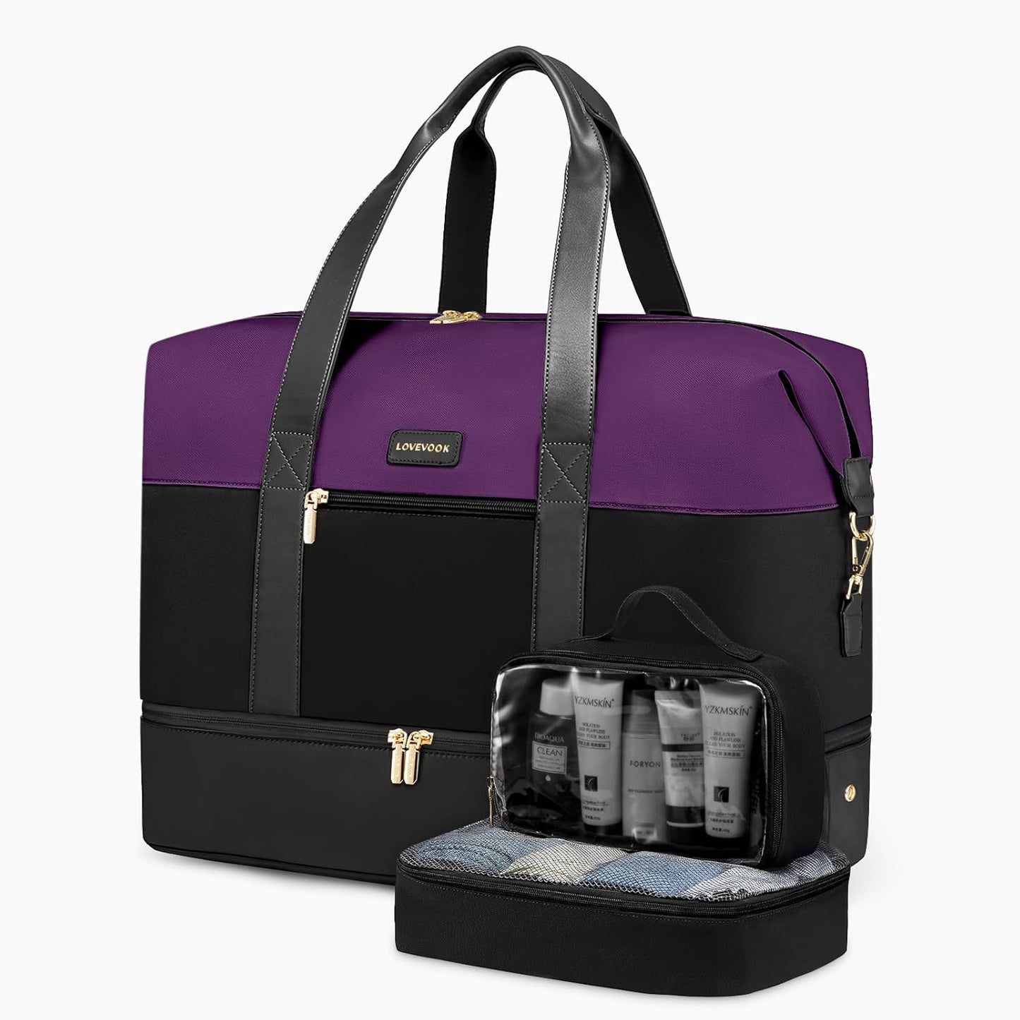 LOVEVOOK Weekender Bag, Large Travel Duffel Bag for Women with 2 Packing Cubes, Carry on Overnight Bag with Shoe Compartment, Mom Hospital Bags for Labor and Delivery