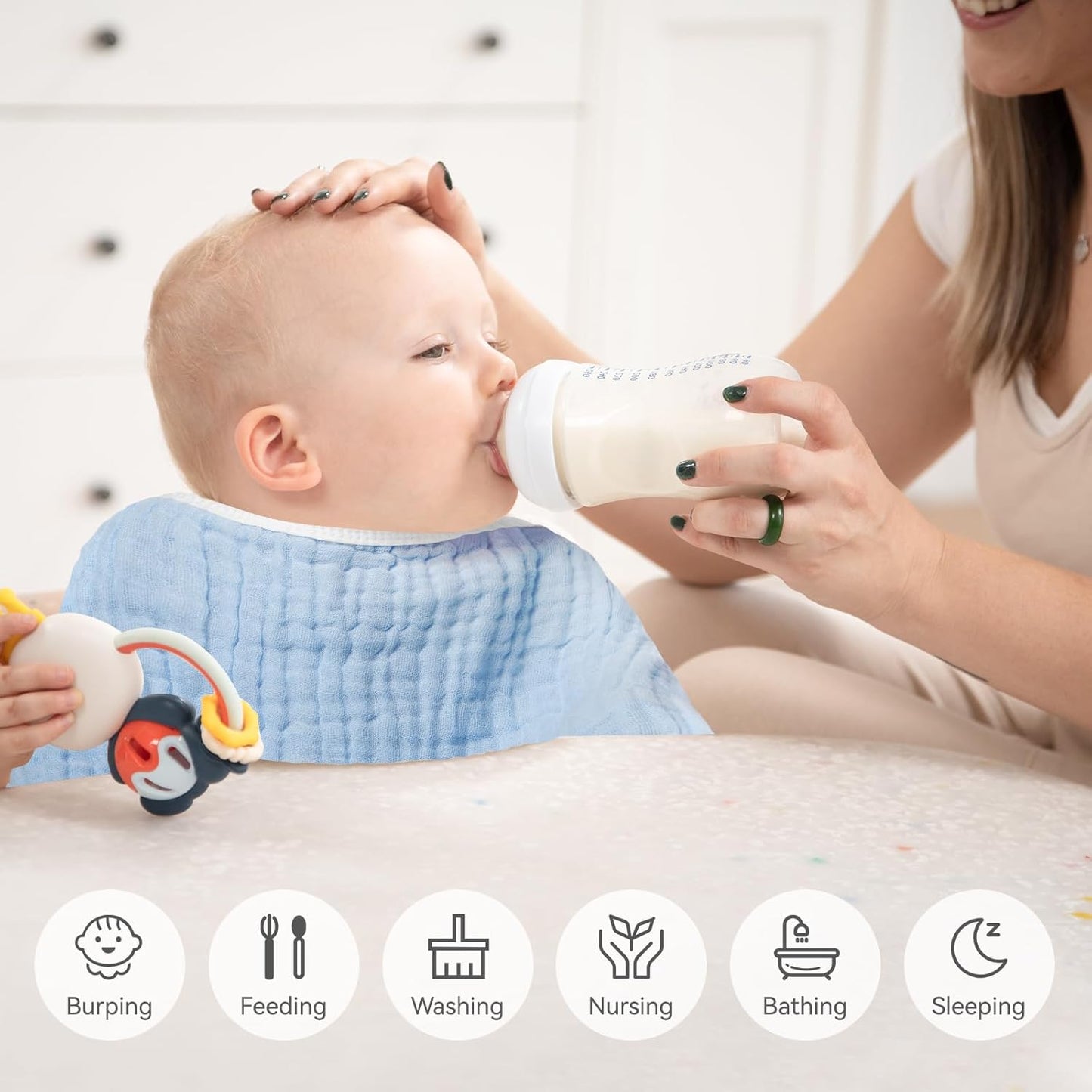 Synrroe Burp Cloths Large, Muslin Burp Cloths for Baby Girls and Boys, Pack of 4 Extra Absorbent and Soft Muslin, 6 Layers 20 by 10 Inches 100% Cotton (Blue-Grey 4 Pack)