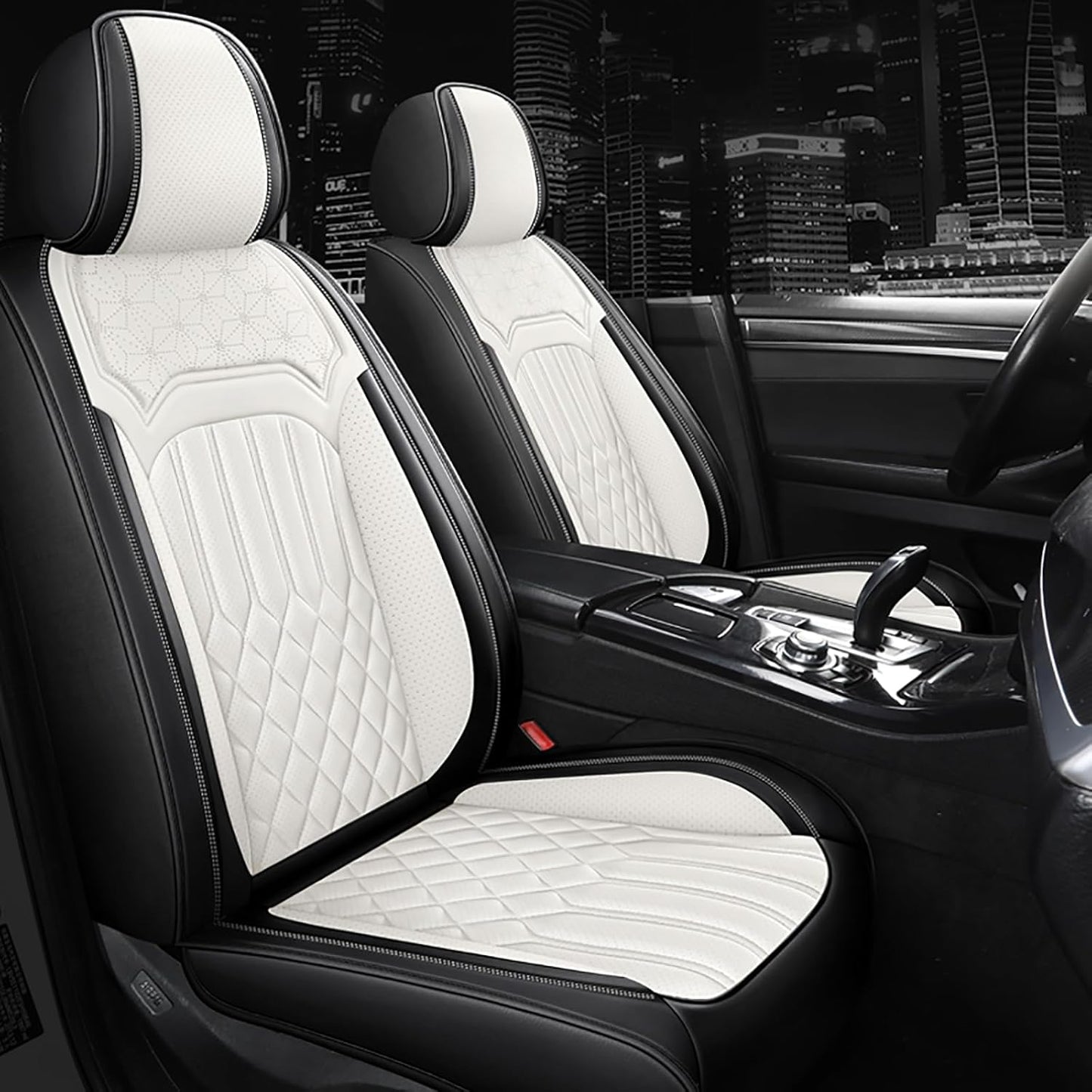 Car Seat Covers for Chevy Impala Limited 2014-2016 napa Leather Seat Covers, Waterproof Non-Slip Car Seat Protectors, Comfortable Seat Cover Adaptive Airbags（Black+White, 2 PCS Front）