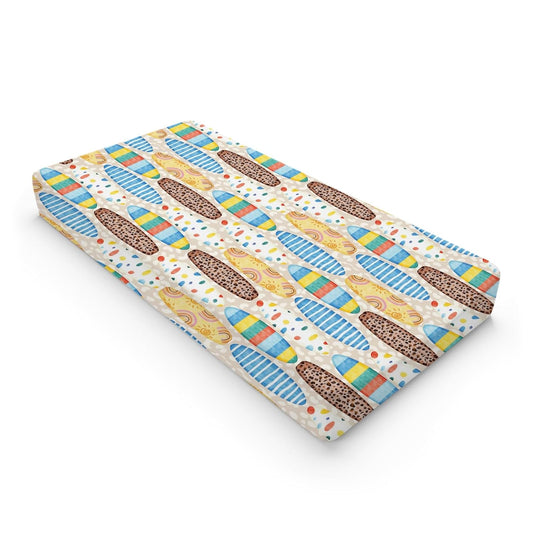 Boho Surfboard Baby Changing Pad Cover Sheets for Baby Boy Girl 32''x16'' Beach Surfing Unisex Fitted Diaper Changing Table Sheets Colorful Surfboard Comfort Soft Breathable Baby Changing Table Mats