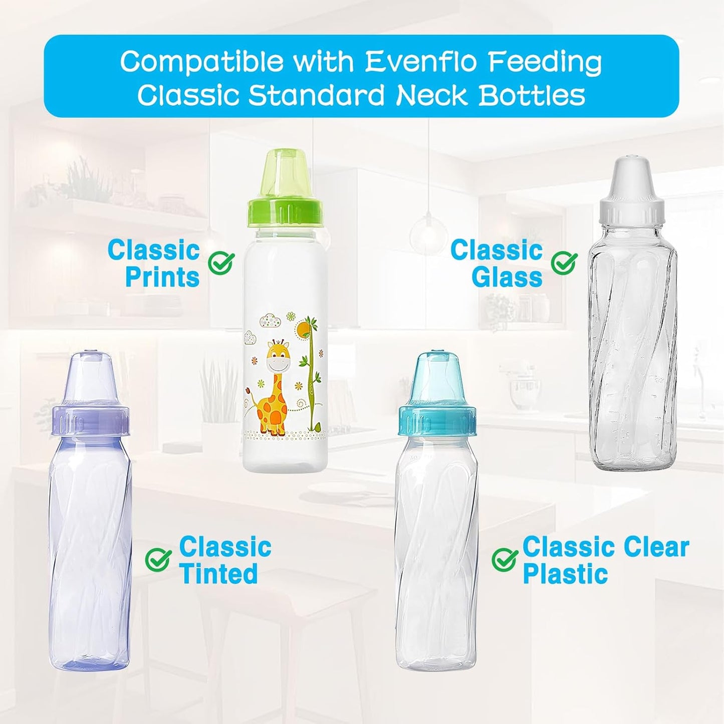 6-Count Silicone Bottle Nipples for Dr. Brown's Narrow Bottles and Evenflo Feeding Classic Standard Neck Bottles, Breast-Like, Anti-Colic Valve, Medium Flow, 3m+