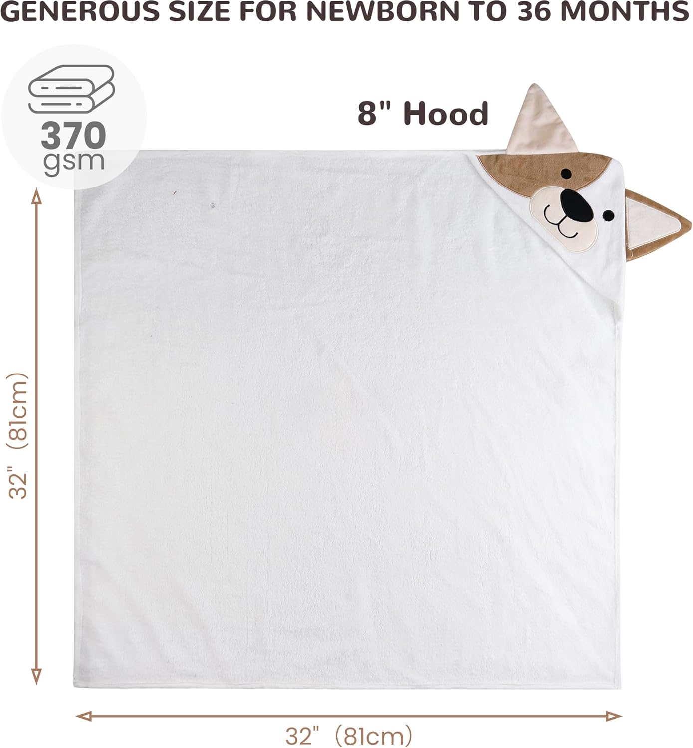 Viviland Hooded Baby Towels, Soft 100% Cotton Baby Bath Towels with Hood, Extra Thick and Absorbent, Essential for Newborns, Kids, Infants - Girls and Boys (Dog)