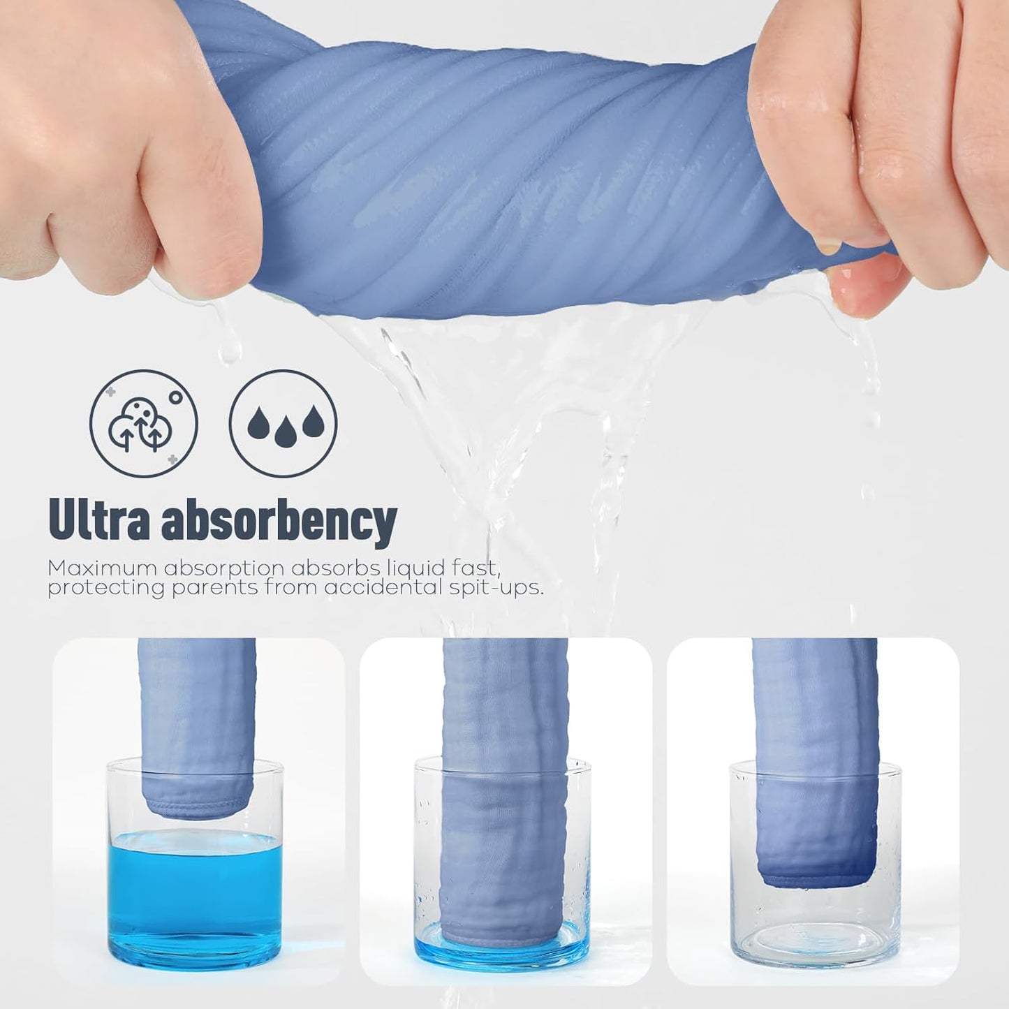 Yoofoss Muslin Burp Cloths for Baby 10 Pack 100% Cotton Baby Washcloths for Boys Girls Large 20''X10'' Super Soft and Absorbent Progressive Blue