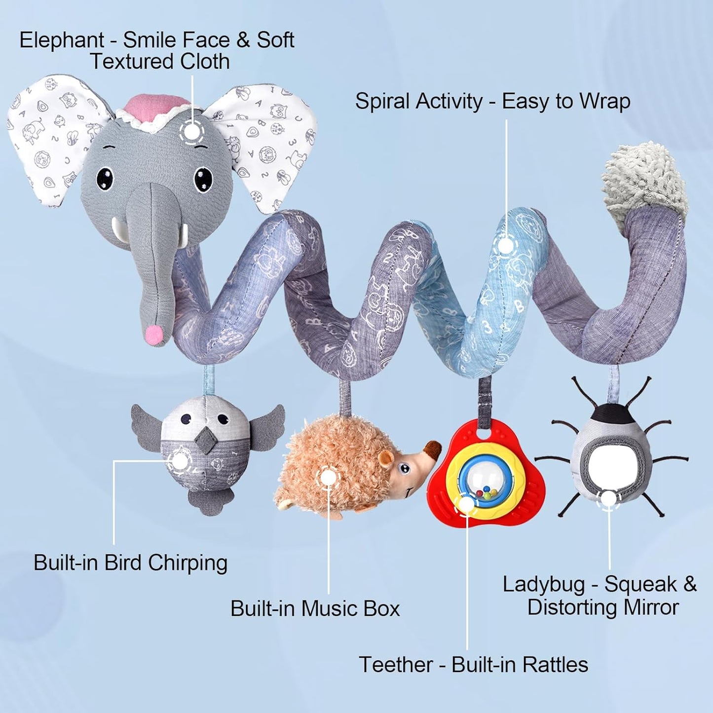 Musical Car Seat Toys Newborn Toys, Stroller Toys Baby Toys 0-6 Months Infant Toys, Baby Toys for Carseat Stroller Crib with Rattles Teether, Baby Toys for 0 3 6 9 12 Boys Girls Enfants