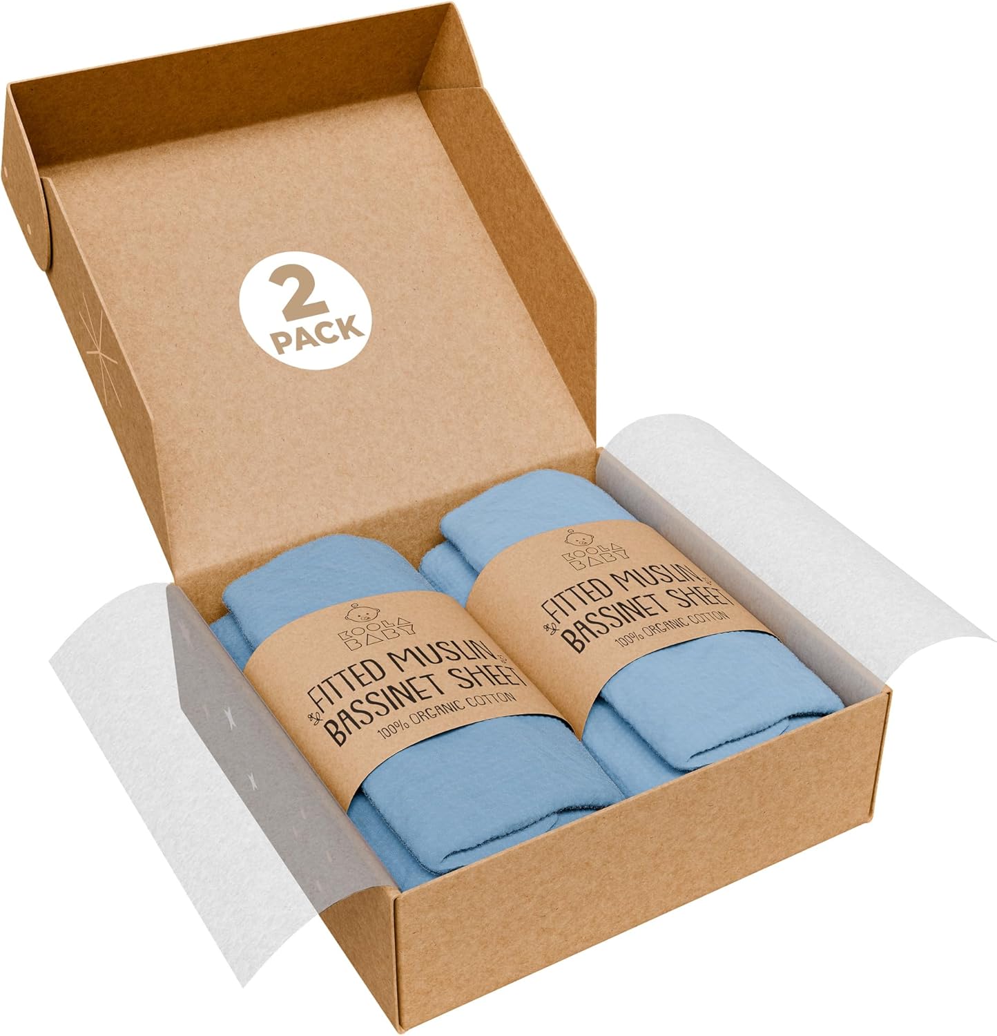 Bassinet Fitted Sheets - Compatible with Amke, Ronbei, Pamobabe, and Nordmiex | 100% Organic Muslin Cotton - Light Blue + Dark Blue | 32x19 (2 Pack)