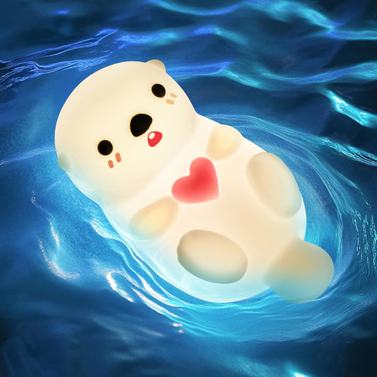 Huggwaii Upgrade Otter Night Light for Kids – Cute Silicone Squishy Kids Night Light, Dimmable & Rechargeable LED Otter Lamp, 1200mAh Battery, Soft Nursery Nightlight for Toddler Room Decor & Gifts