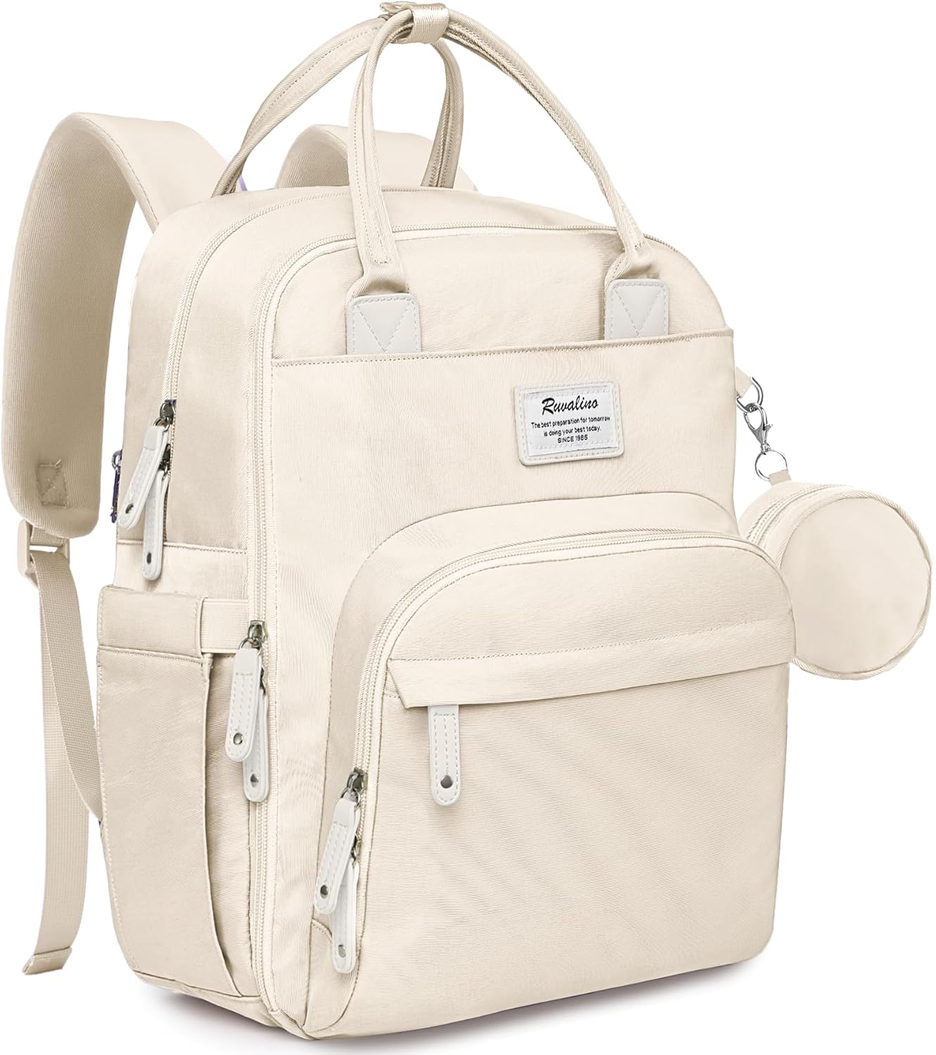 RUVALINO Diaper Bag Backpack-Multifunction Baby Travel Bag with Changing pad, Insulated Bottle Holders & Pacifier Case, Large Capacity, Waterproof, Beige