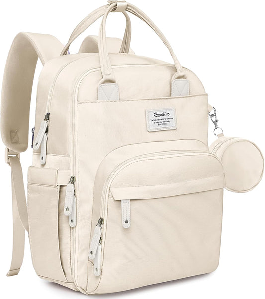 RUVALINO Diaper Bag Backpack-Multifunction Baby Travel Bag with Changing pad, Insulated Bottle Holders & Pacifier Case, Large Capacity, Waterproof, Beige