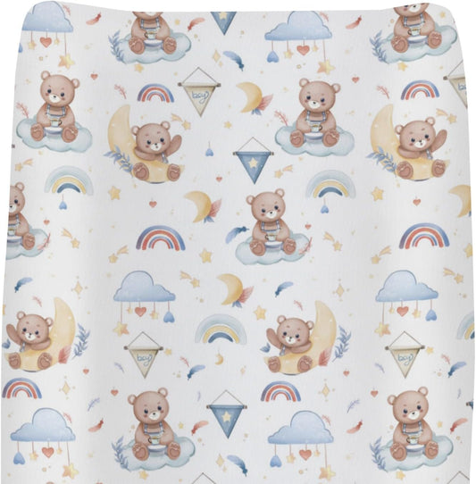 Watercolor Bear Rainbow Blue Changing Pad Covers for Baby Boys Cute Bears Moon Stars Clouds Fitted Change Table Covers Mats Animal Soft Diaper Changing Table Sheets for 32''×16'' Contoured Pad
