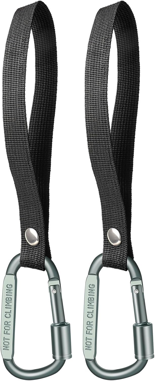 Stroller Hooks for Bags with Locking Stroller Carabiner Clip – Heavy-Duty Hooks for Diaper Bags, Groceries, Backpacks on Strollers, Bikes & Shopping Carts (Grey, 2 Pieces)