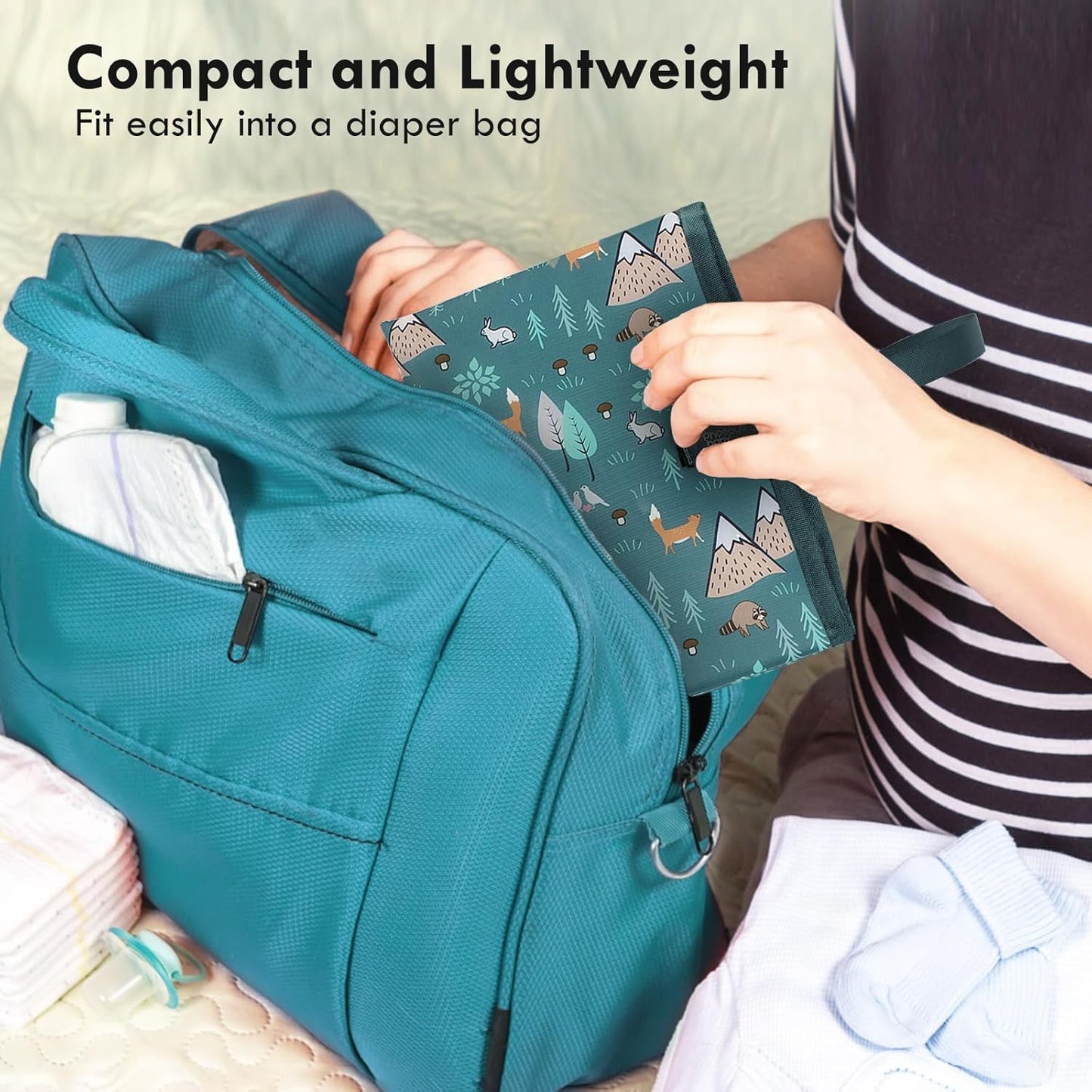 Portable Diaper Changing Pad for Baby - Waterproof Compact Changing Mat with Wrist Strap - Wipeable Travel Changing Pad for Diaper Bag