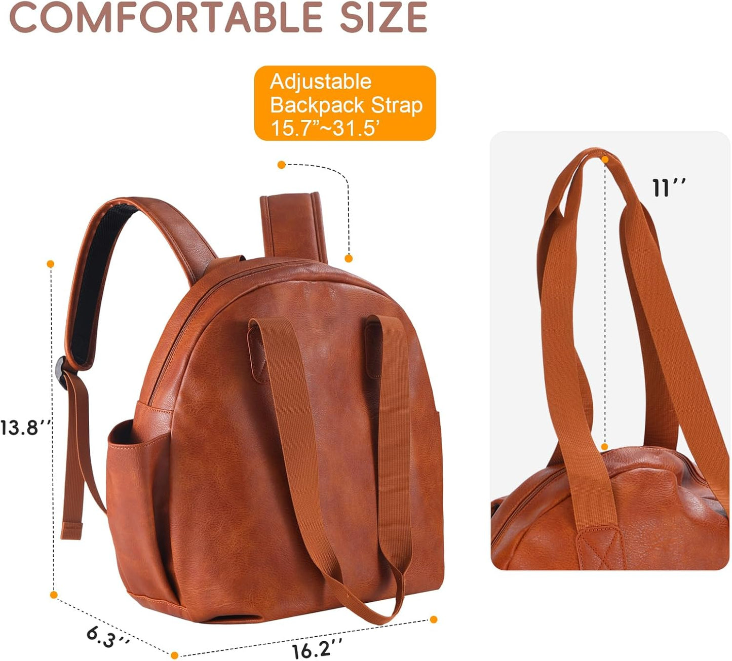 Stylish Diaper Bag Backpack, Leather Large Capacity Travel Baby Diaper Bag Tote for Mom Dad, Handbag shoulder bag, Waterproof, Lightweight Brown