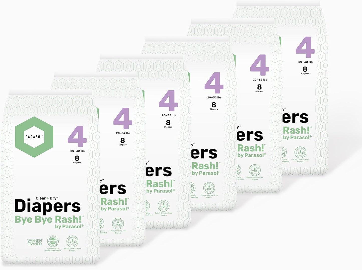 PARASOL Clear+Dry Disposable Diapers | RashShield Protection, Leakproof Design, Hypoallergenic | Size 4, (20-32 lbs) 48 Count