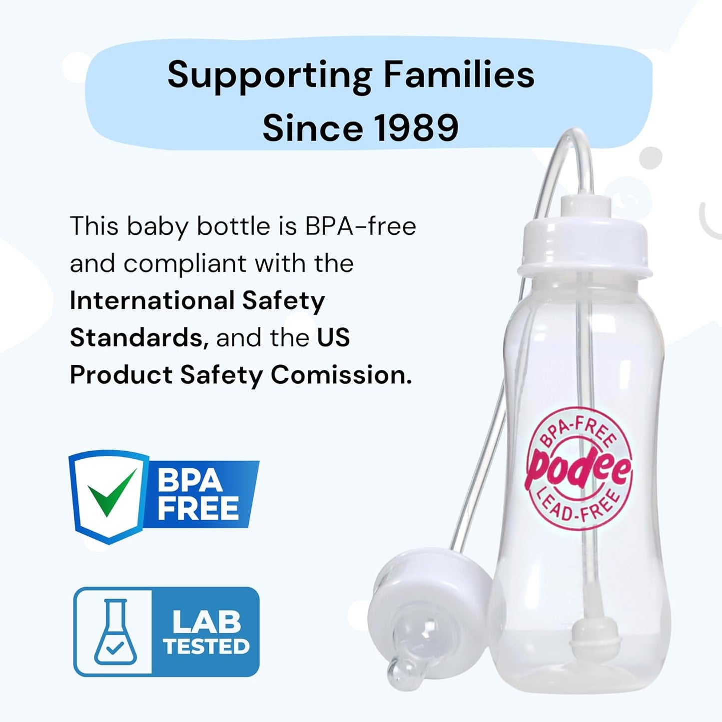 Hands-Free Baby Bottle - Anti-Colic Nursing System 9 oz Baby Bottle with Fast Flow Nipple/Teat 3m+ Infant with Tube Straw Feeding System for Toddler (1 Bottle - Pink)