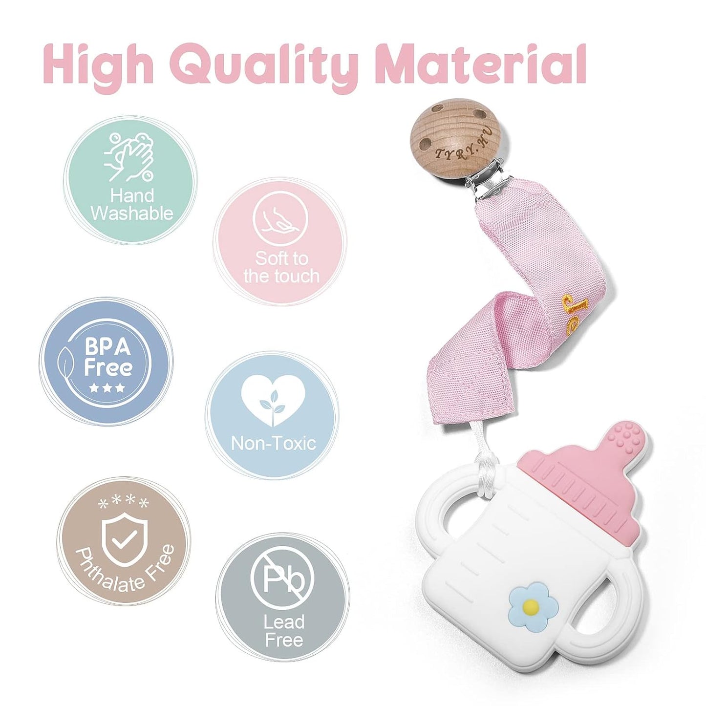 TYRY.HU Personalized Pacifier Clip with Name, Embroidery Ribbon Pacifier Holder for Baby Girls and Boys, Neutral Pacifier Leash Universally Fit All Pacifiers & Baby Toys, 2 Pack Baby Gift(Pink, Green)