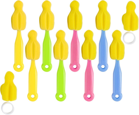 AUEAR, Milk Bottle Nipple Brushes Pacifier Sponge Cleaning Small Brush Cleaner Set for Bottles and Accessories (10 Pcs)