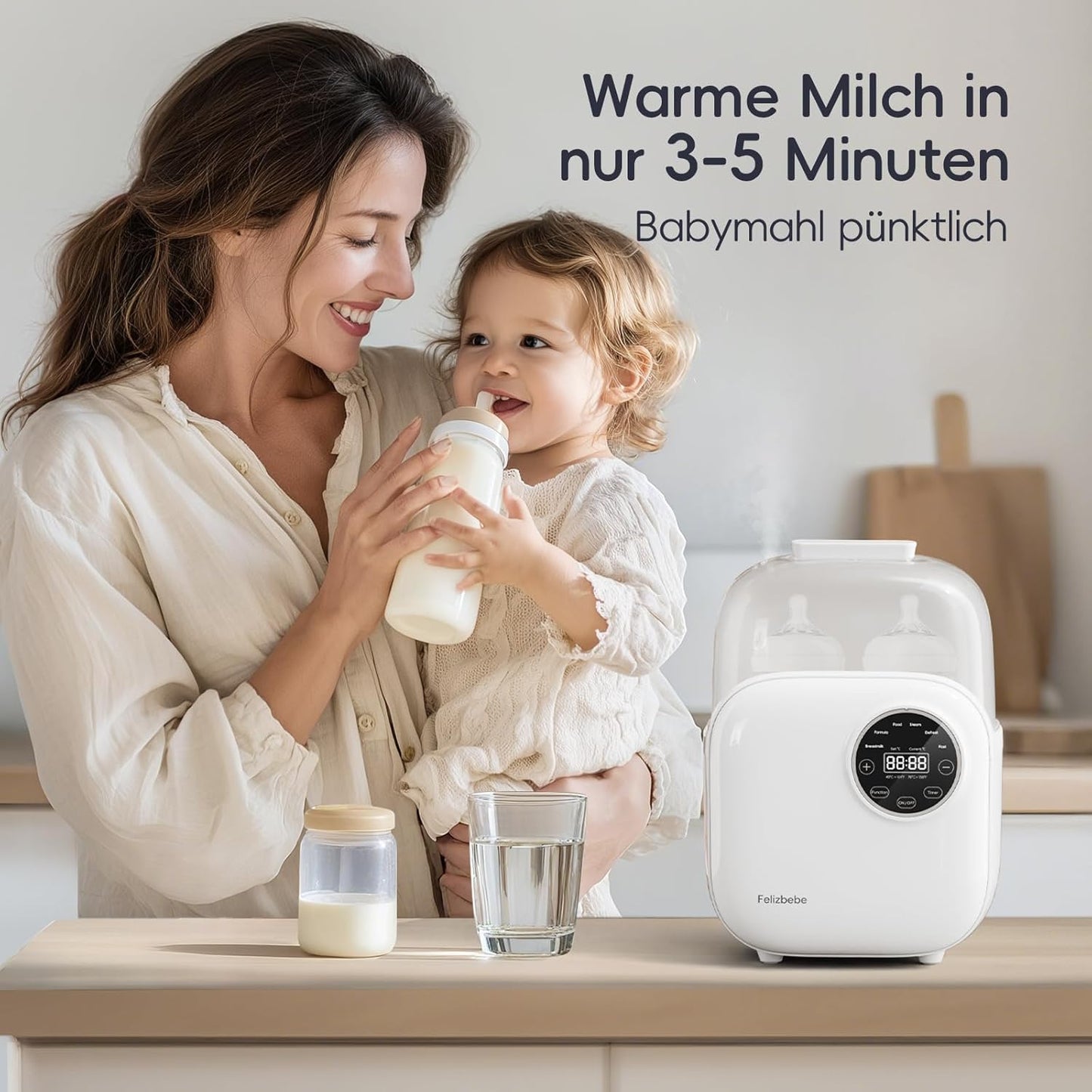 Baby Bottle Warmer, Felizbebe 10-in-1 Double Bottle Warmer for Breastmilk or Formula, Breast Milk Warmer for Baby, Accurate Temperature Control, Timer, Sterili-zing, Defrost, Heat Food, Keep Warm