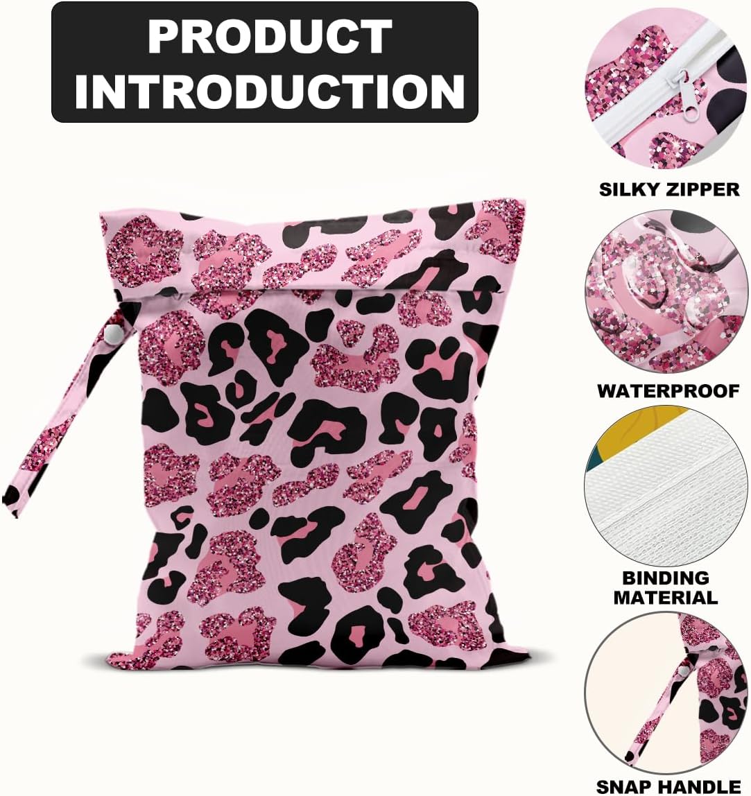 2Pcs Leopard Print Wet Bags, Wet Dry Bag Reusable Zipper Pouch for Swimsuit, Diapers, Travel, Pool, Beach, Dirty Yoga Gym Clothes, Toiletries, Waterproof Birthday Christmas Gifts