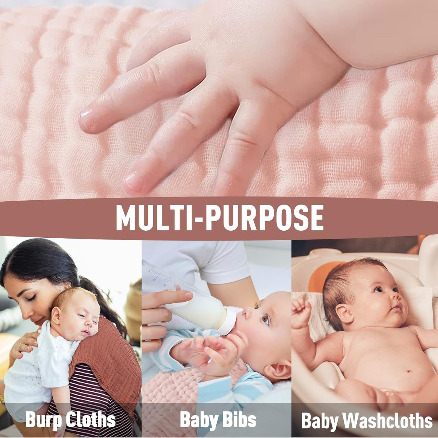 Yoofoss Muslin Burp Cloths for Baby 10 Pack 100% Cotton Baby Washcloths for Boys Girls Large 20''X10'' Super Soft and Absorbent Gradient Pink