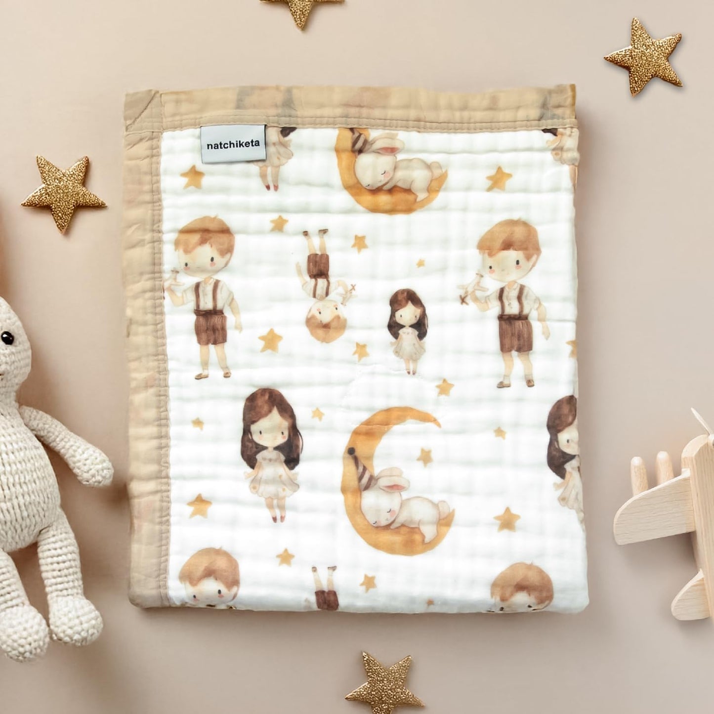 Organic Cotton Muslin Baby Blanket for Boys & Girls - Luxurious Soft Toddler Quilt for Swaddling - Gender Neutral Blanket - Baby and Toddler Gift - Bunny's Childhood Dreams
