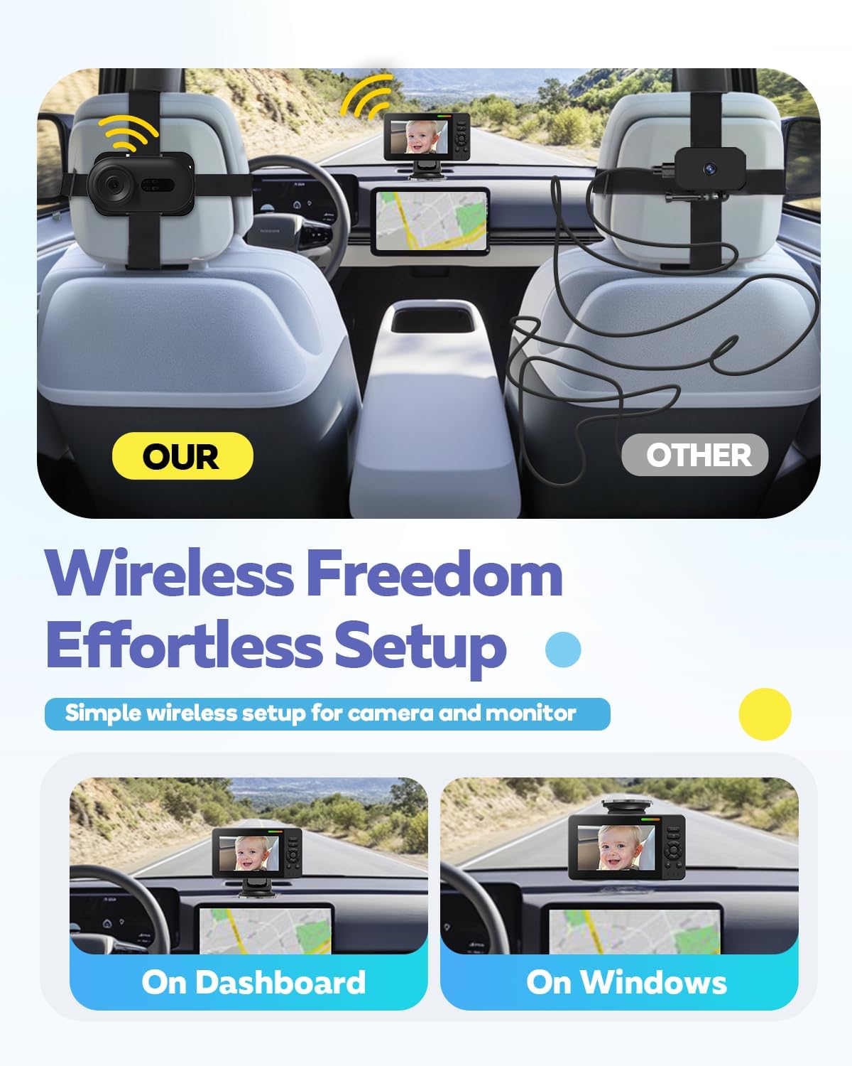 Wireless Baby Car Camera with 1080P Advanced Night Vision and 32H Battery, No Wi-Fi Needed Easy Setup Car Baby Monitor with Video Recording Adjustable Angle, Newborns Travel Essentials Gifts