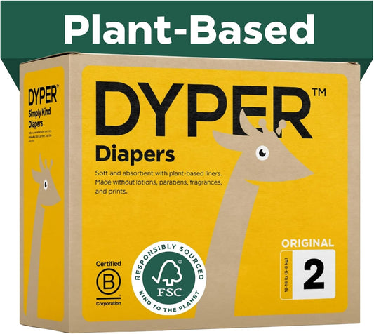 DYPER Baby Diapers Size 2 (192 Count) – Plant-Based, Hypoallergenic, Fragrance Free & Ultra Absorbent Disposable Diapers for Day and Overnight Skin Protection, Monthly Pack Size 2 Diapers