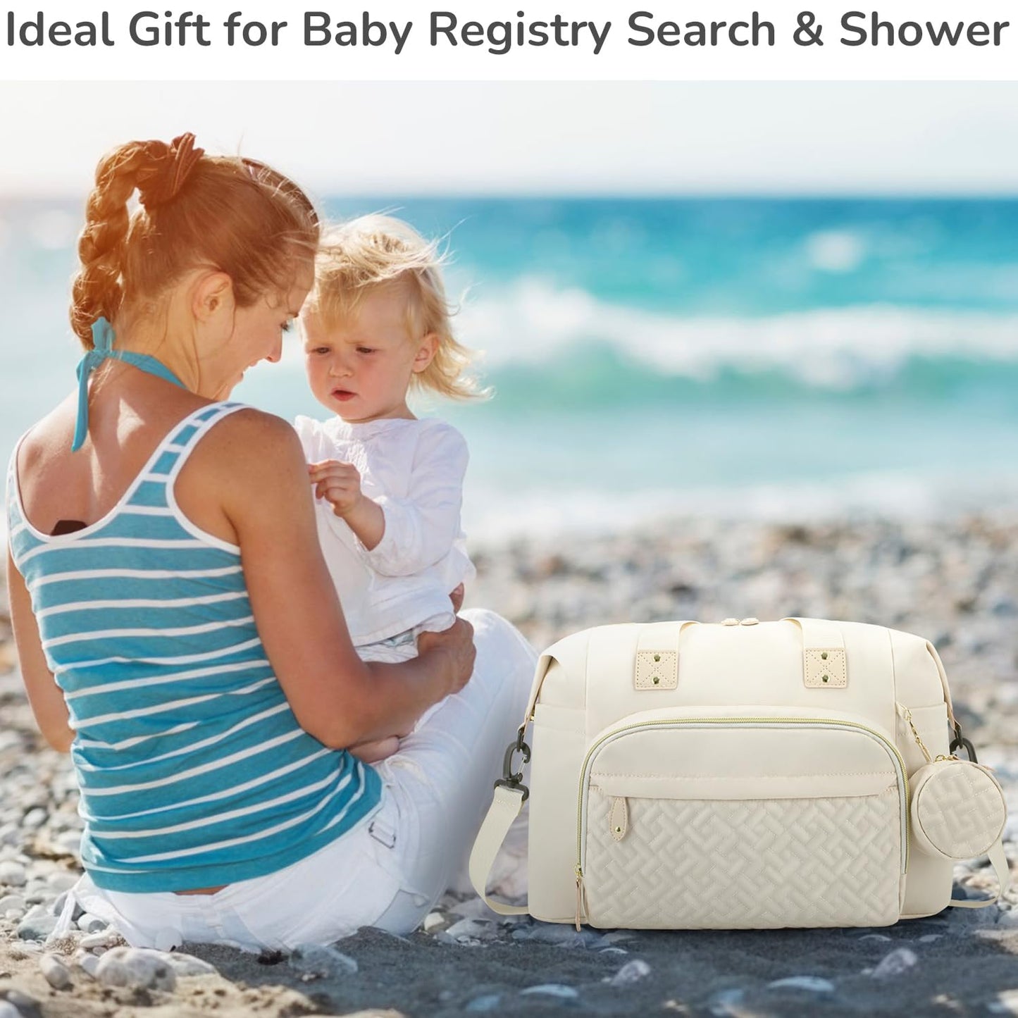 Diaper Bag Tote, Baby Bag Travel Diaper Tote Bag with Pacifier Case, Cute Maternity Hospital Baby Stylish Diaper Tote for Mom Dad Medium Size, Beige