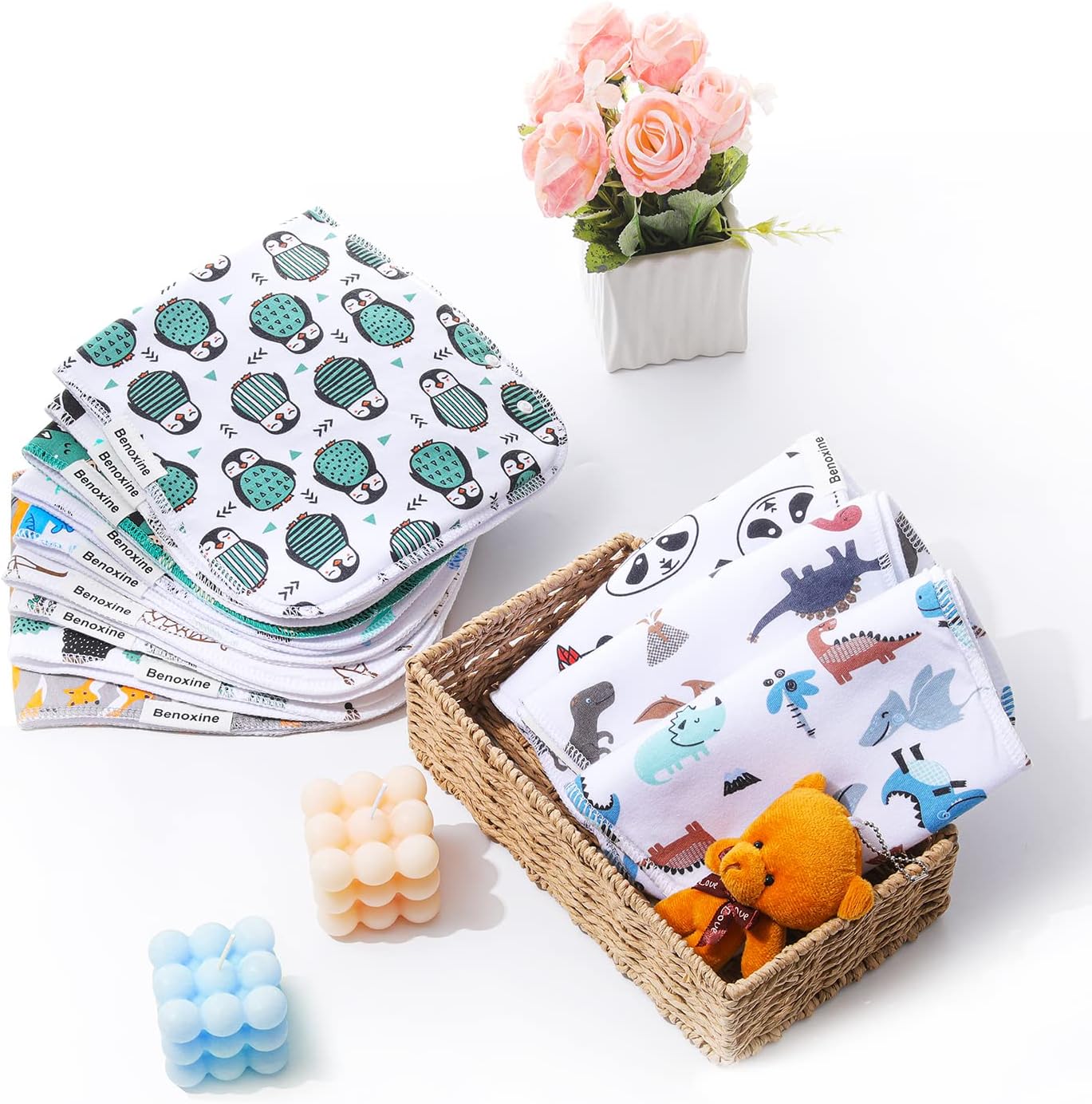 Baby Burp Cloths & Baby Bibs 2-in-1 Design Large Size 3 Layers Thicken Cotton Super Absorbent and Soft Baby Spit Up Burping Rags Baby Burp Cloth Set for Boys and Girls Solid 12 Pack