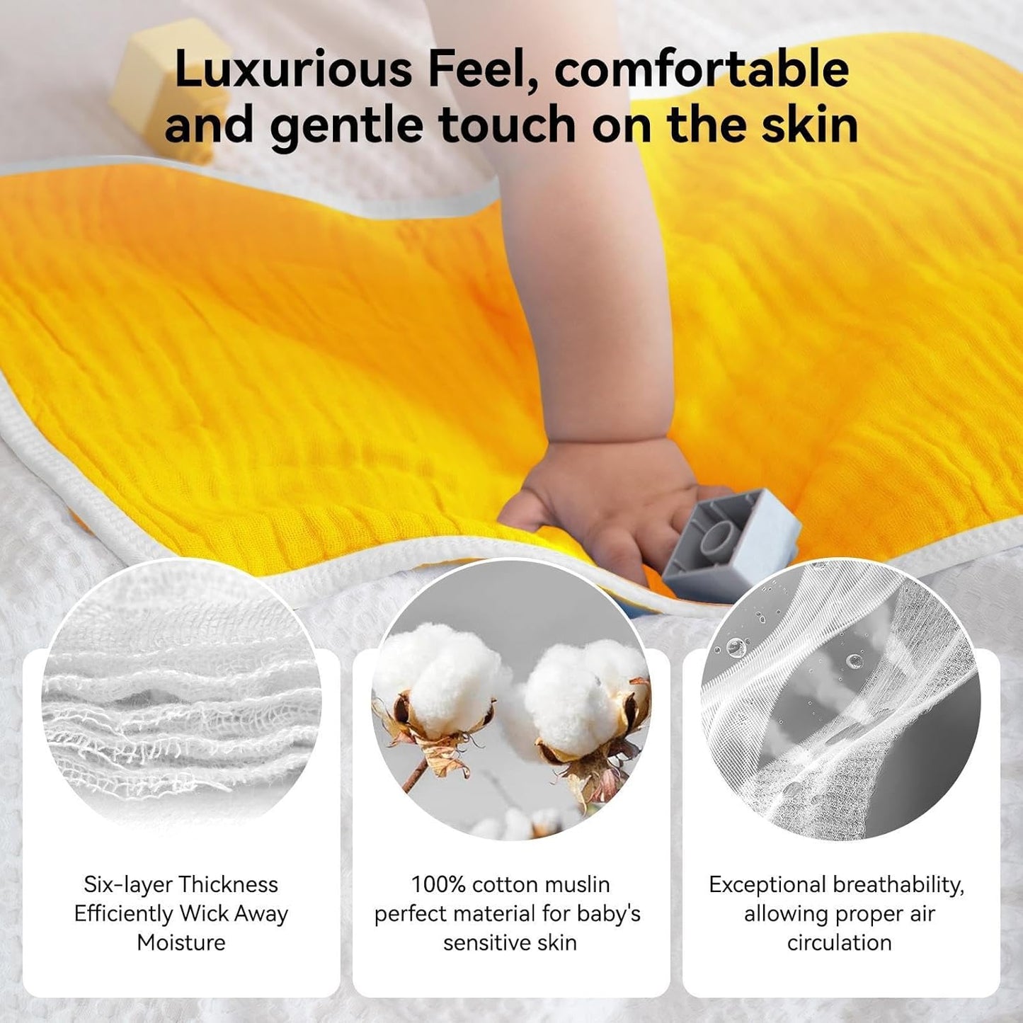 Synrroe Muslin Burp Cloths Large 20 by 10 Inches 100% Cotton 6 Layers Extra Absorbent and Soft (Pumpkin)