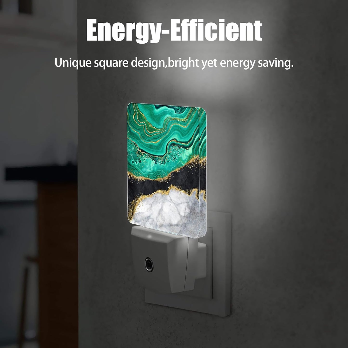 White Marble Night Light, Black Granite Green Agate Night Lights Plug into Wall Decor for Bedroom, Bathroom, Hallway, Kitchen, Dusk to Dawn Sensor Nightlights for Boys Girls Women Men Room Gifts