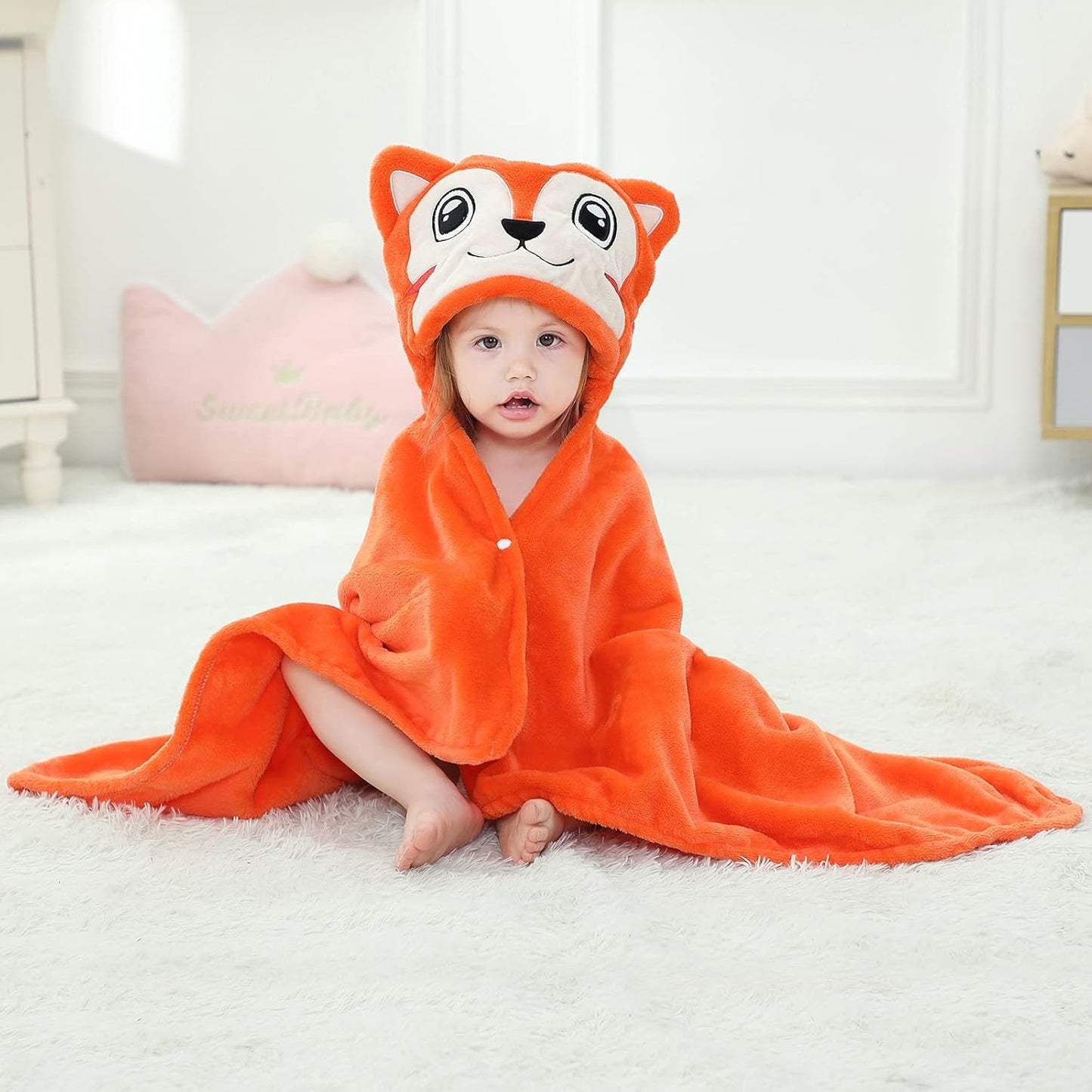 Wearable Blanket Hoodie for Kids Toddlers Hooded Towels Soft Cozy Flannel Wearable Throw Blanket Hoodie for Boys Girls Birthday Gifts (Fox 50 * 40)