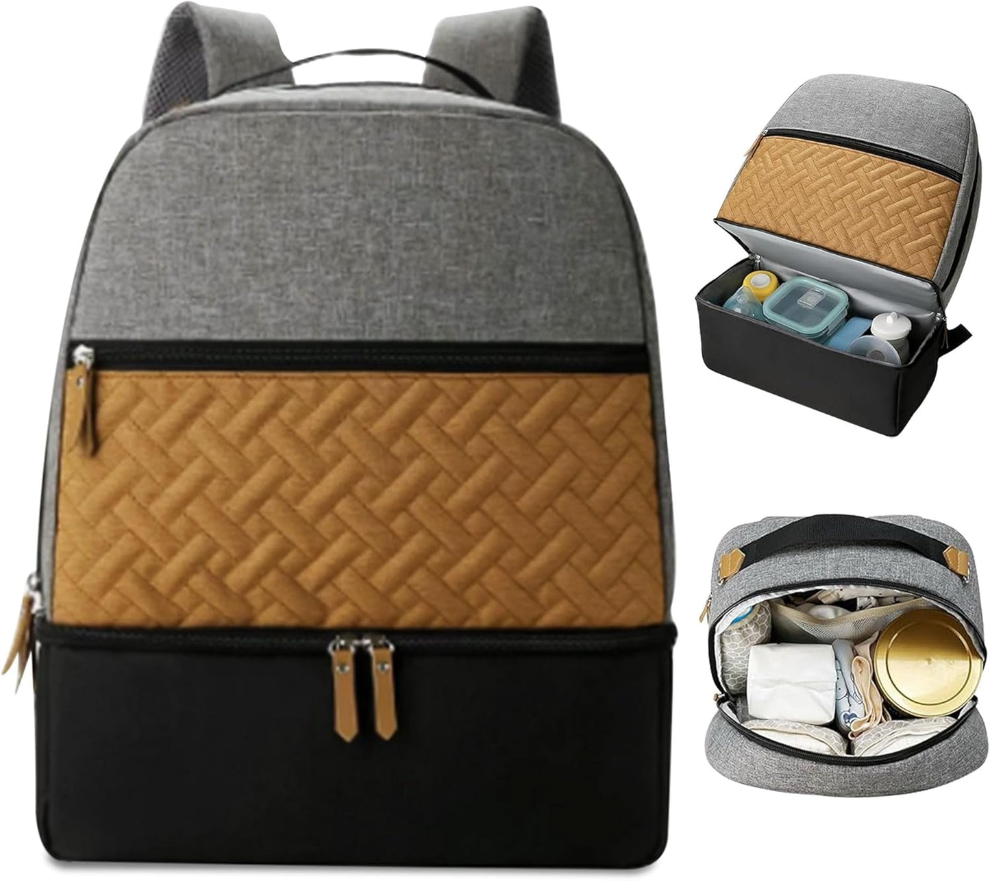 Village of Many Baby Diaper Bag Backpack -Multi-Function Waterproof Baby Bag,Medium Capacity Maternity Backpack with Insulated Pockets-Stylish&Durable Diaper Bag-Unisex,Gifts for Mothers (Black&Brown)