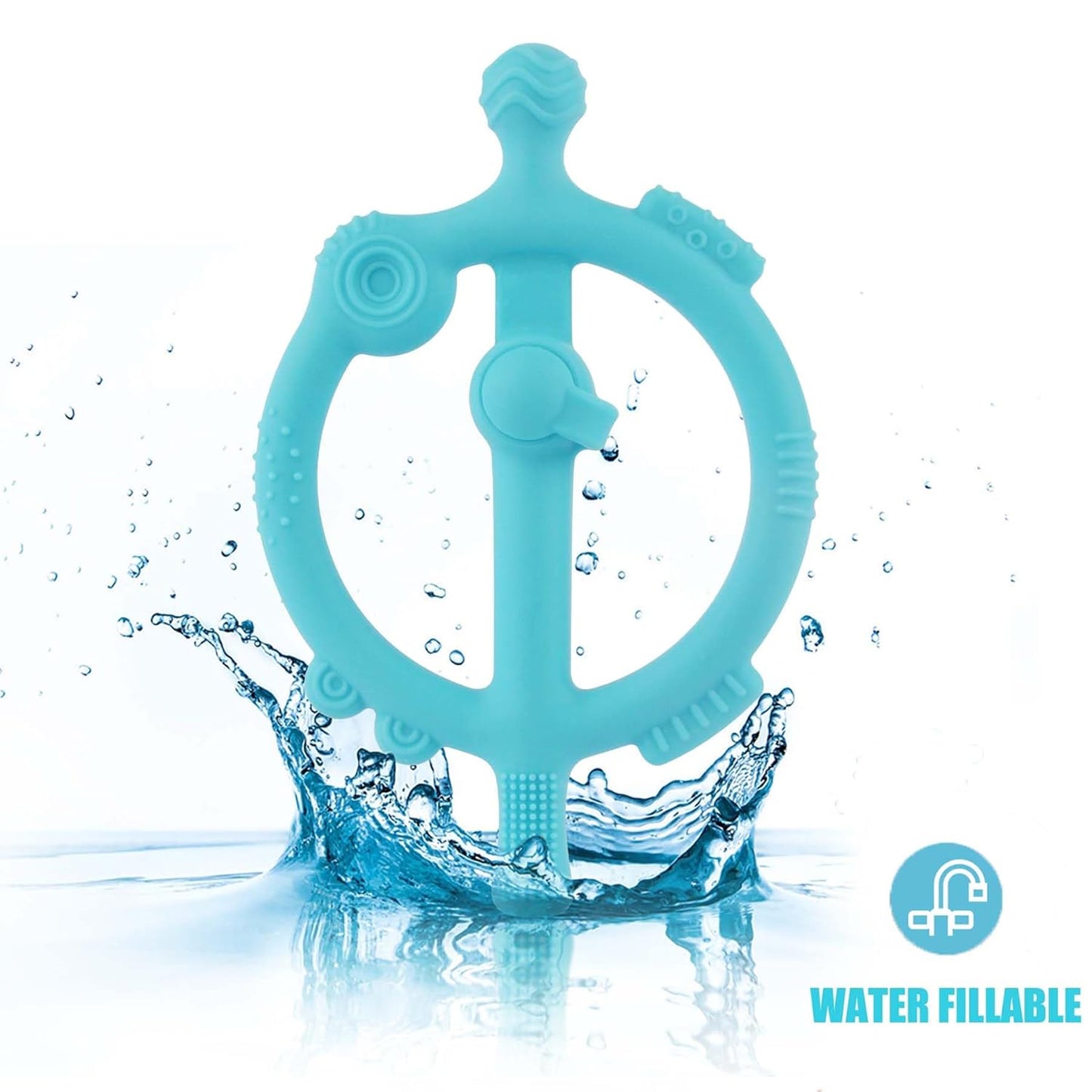 Chuya Baby Teething Ring Sticks with Easy-Hold Chew Toys Silicone Baby Teether Toy Sore Gums Teething Relief for 3-24 Months Babies Newborn 8 Massages Textures BPA Free