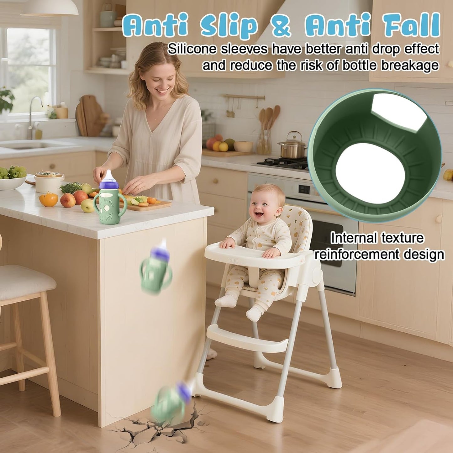 Mity rain 3 Pack Silicone Sleeves for Lansinoh Glass Bottles 5 OZ - Anti Breakage Baby Bottle Holder, Compatible with Lansinoh Glass Bottles for Babies with Handle