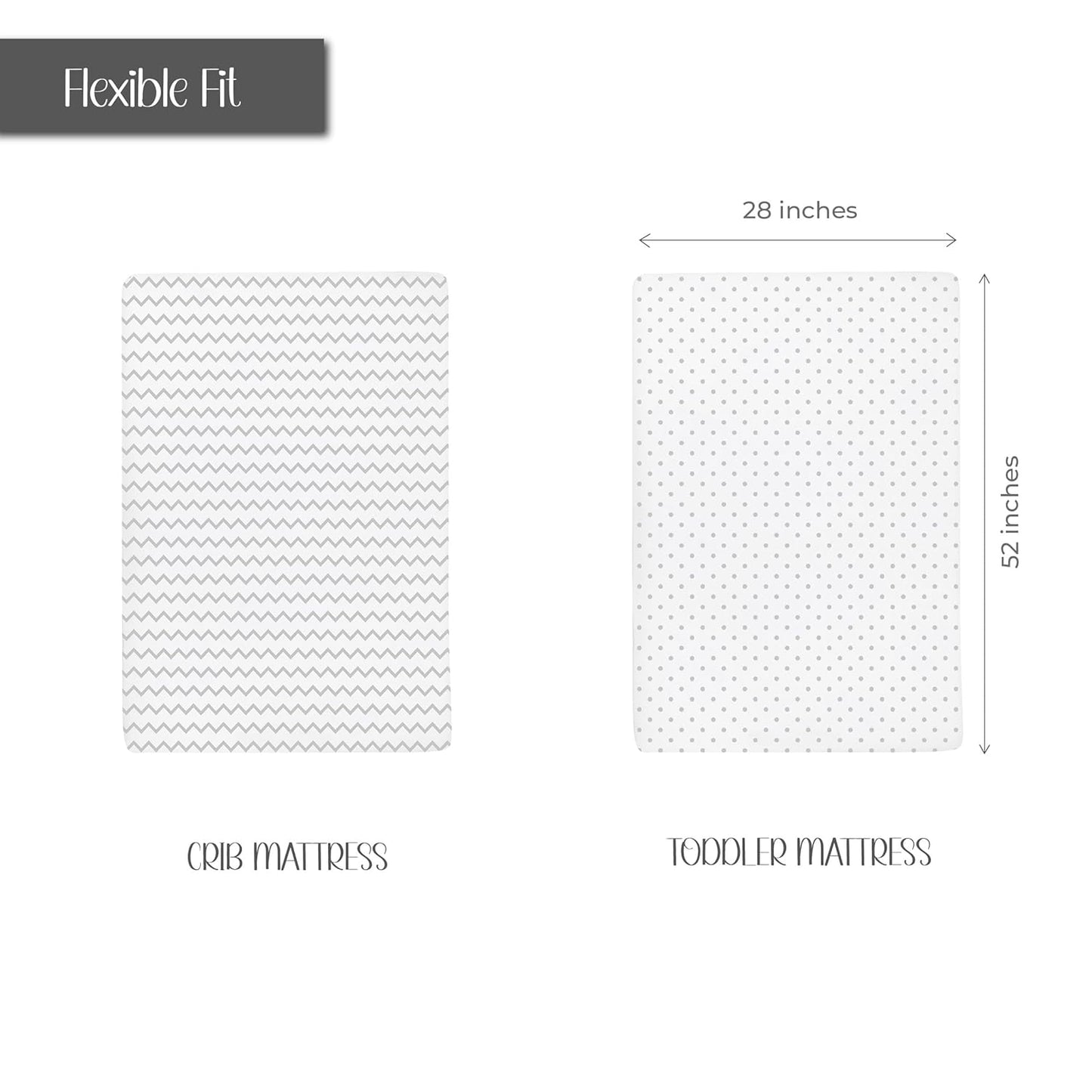 Ely’s & Co. Crib Sheets, Baby Boy/Girl Fitted Crib Mattress Sheet Set, 2 Pack, 100% Jersey Knit Cotton, Infant and Toddler Nursery Bedding, Grey Chevron and Polka Dot Print, 28” x 52”