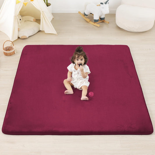 1.3" Thick Baby Floor Play Mat 50x50, Basic Padded Foam Mat for Tummy Time Crawling, Non Slip Cushioned for Babies Toddlers Infants Kids (Burgundy)