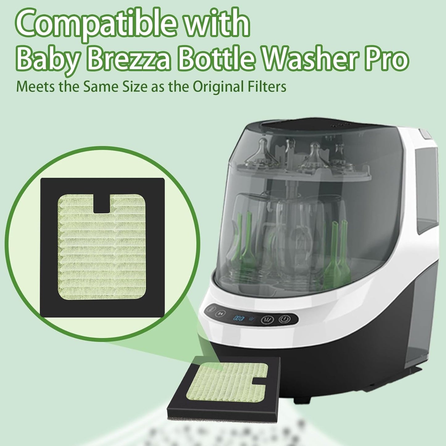 4 Pack HEPA Filter Replacement for Baby Brezza Bottle Washer Pro Only, HEPA Filter Replacement Parts Compatible with Baby Brezza Baby Bottle Dryer