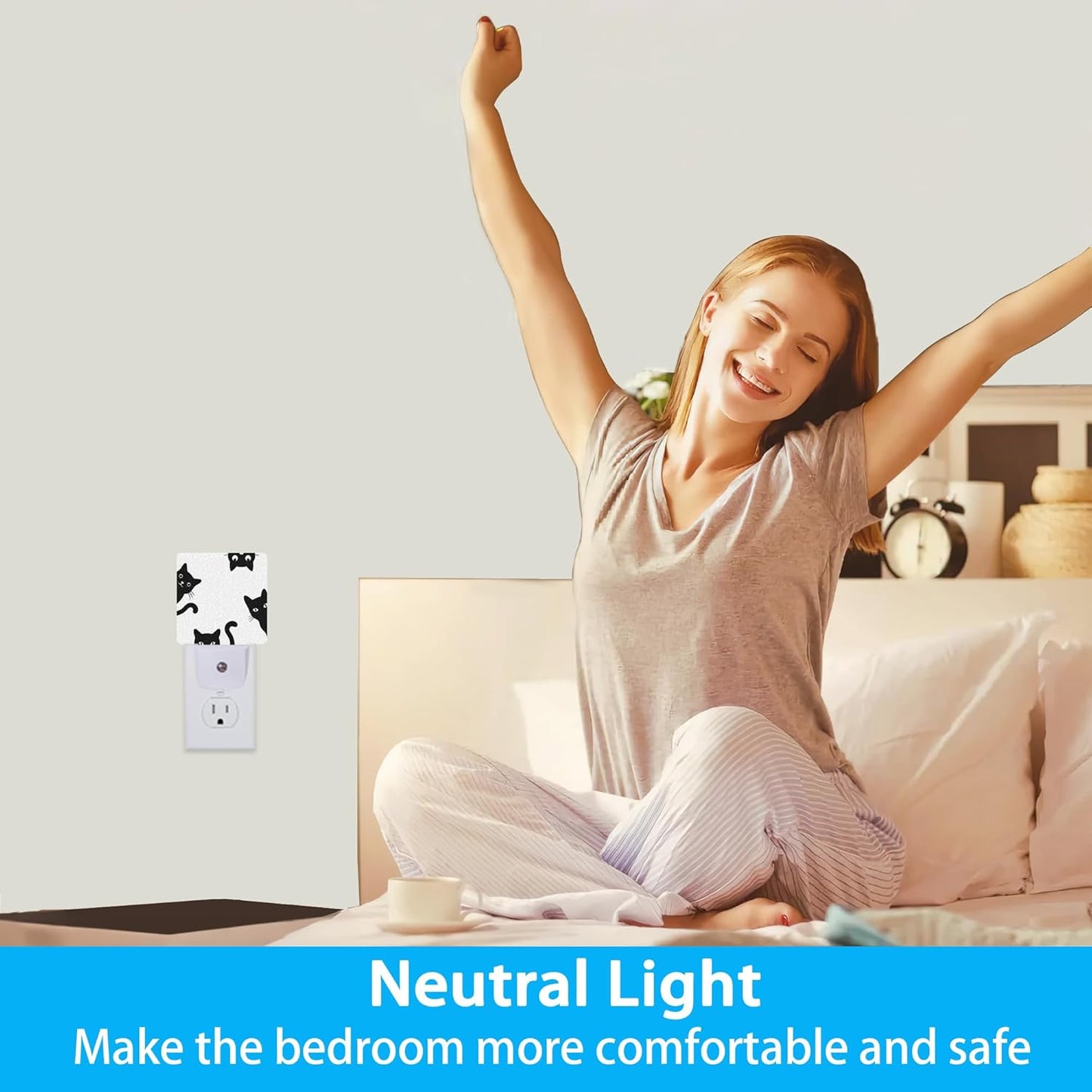 Night Lights Plug into Wall Black Cats Night Lights Dusk to Dawn Sensor Led Lamp for Women Men,Led Lights for Stairway/Hallway/Bedroom,0.5W