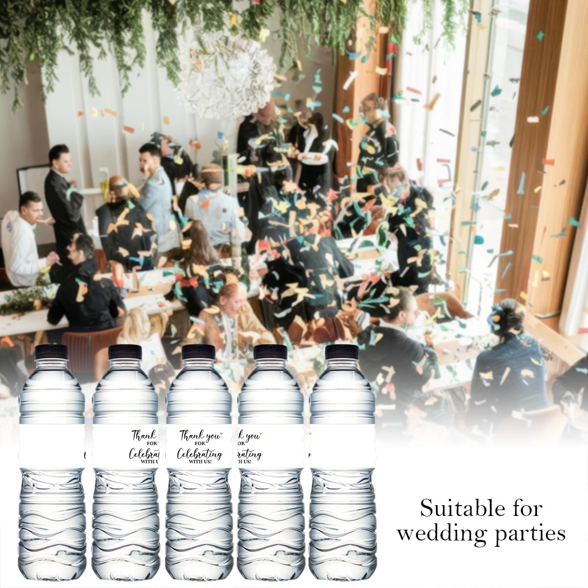 100PCS Wedding Water Bottle Labels Waterproof Greenery Floral Wraps Sticker for Water Bottle Baby Shower Bottle Label for Bridal Shower Party Thanks（White）