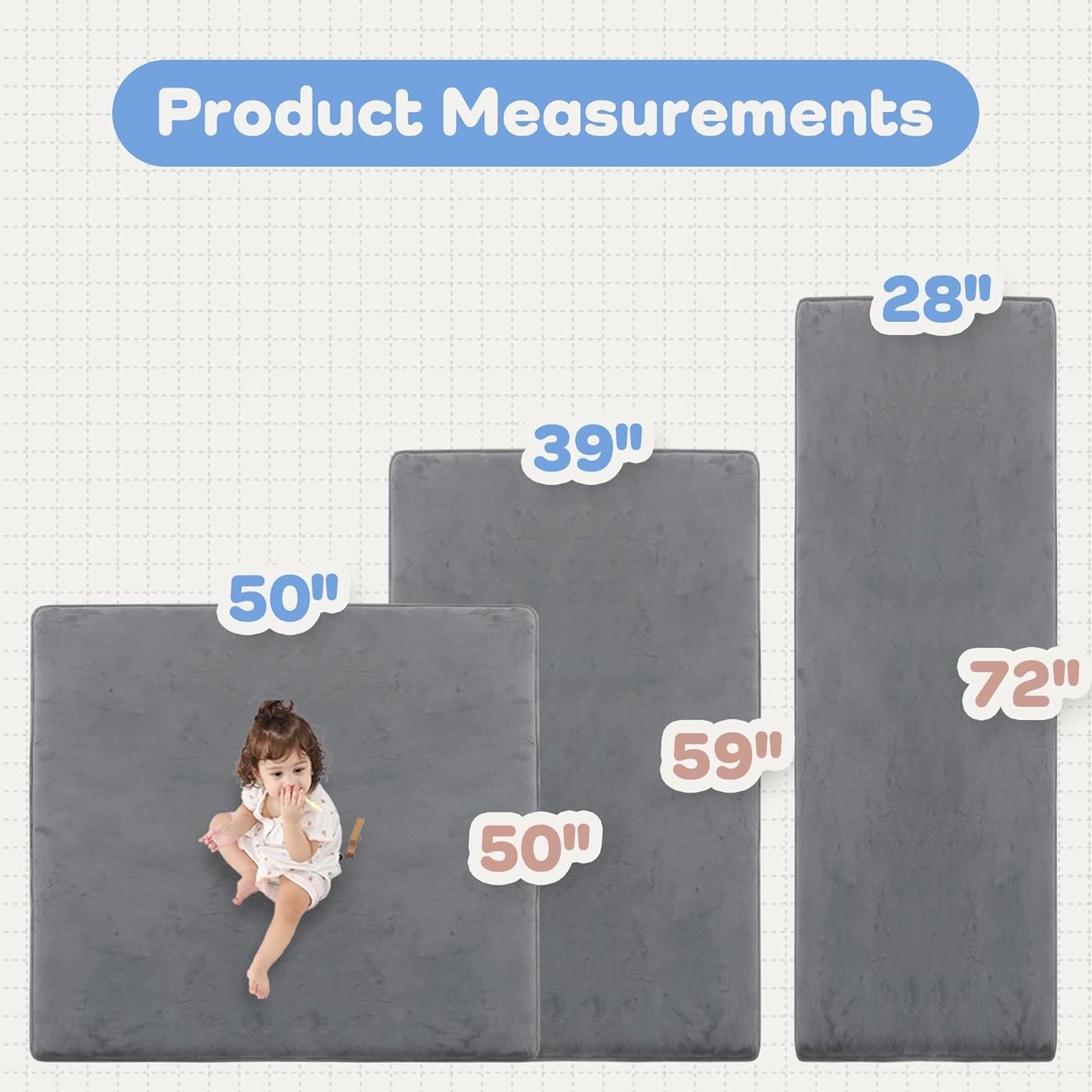 1.3" Thick Baby Floor Play Mat 39x59, Basic Padded Foam Mat for Tummy Time Crawling, Non Slip Cushioned for Babies Toddlers Infants Kids (Dark Grey)