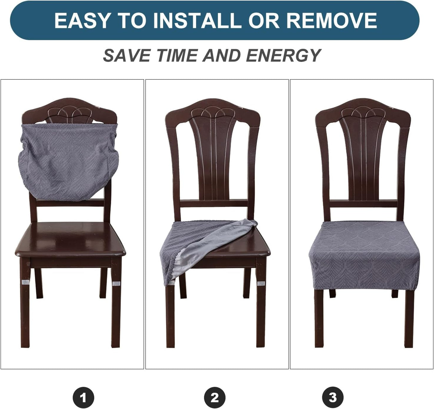 Waterproof Stretch Seat Covers,Dining Room Chair for 6 Set Removable Washable Chair Slipcover Protectors,No Rear Covers,Dark Grey