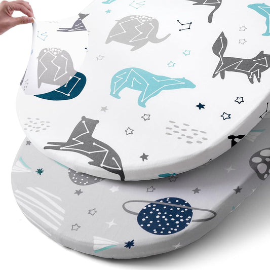 Stretch Fitted Bassinet Sheet Set BROLEX 2 Pack Cradle Sheets for Bassinet Pad/Mattress,Unisex Boys Girls,Ultra Soft,Space Planet