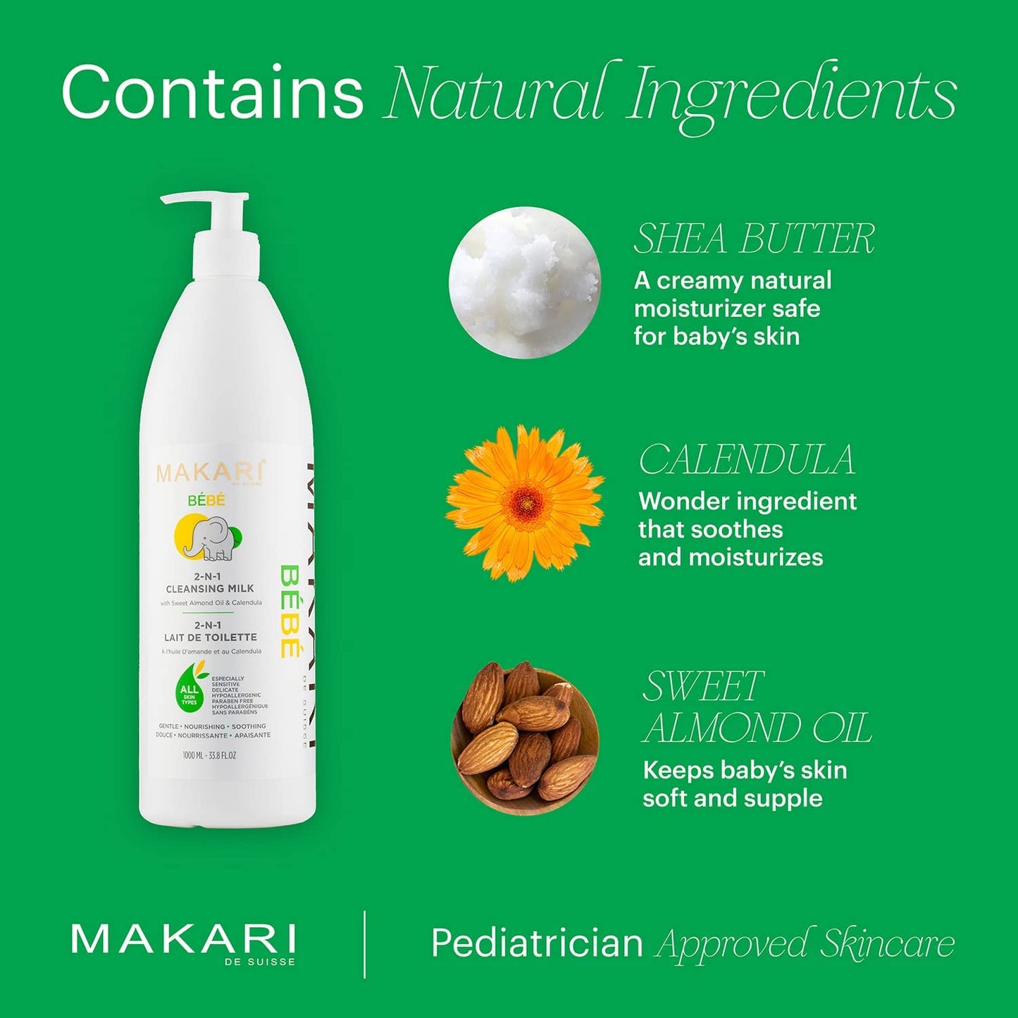 MAKARI Baby Care Set: Bebe Cleansing Milk (1000ml), Softness Care Baby Oil & Hair and Body Foaming Gel, Gentle, Nourishing, Hypoallergenic Skincare for Delicate, Sensitive Skin