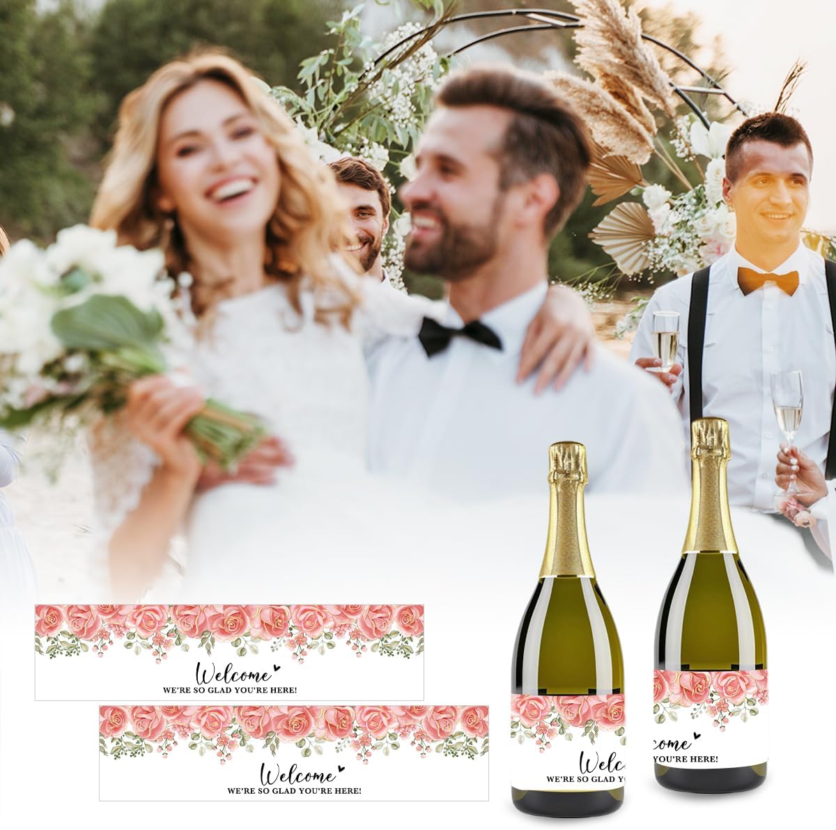 100PCS Wedding Water Bottle Labels Waterproof Greenery Floral Wraps Sticker for Water Bottle Baby Shower Bottle Label for Bridal Shower Party Welcome A01