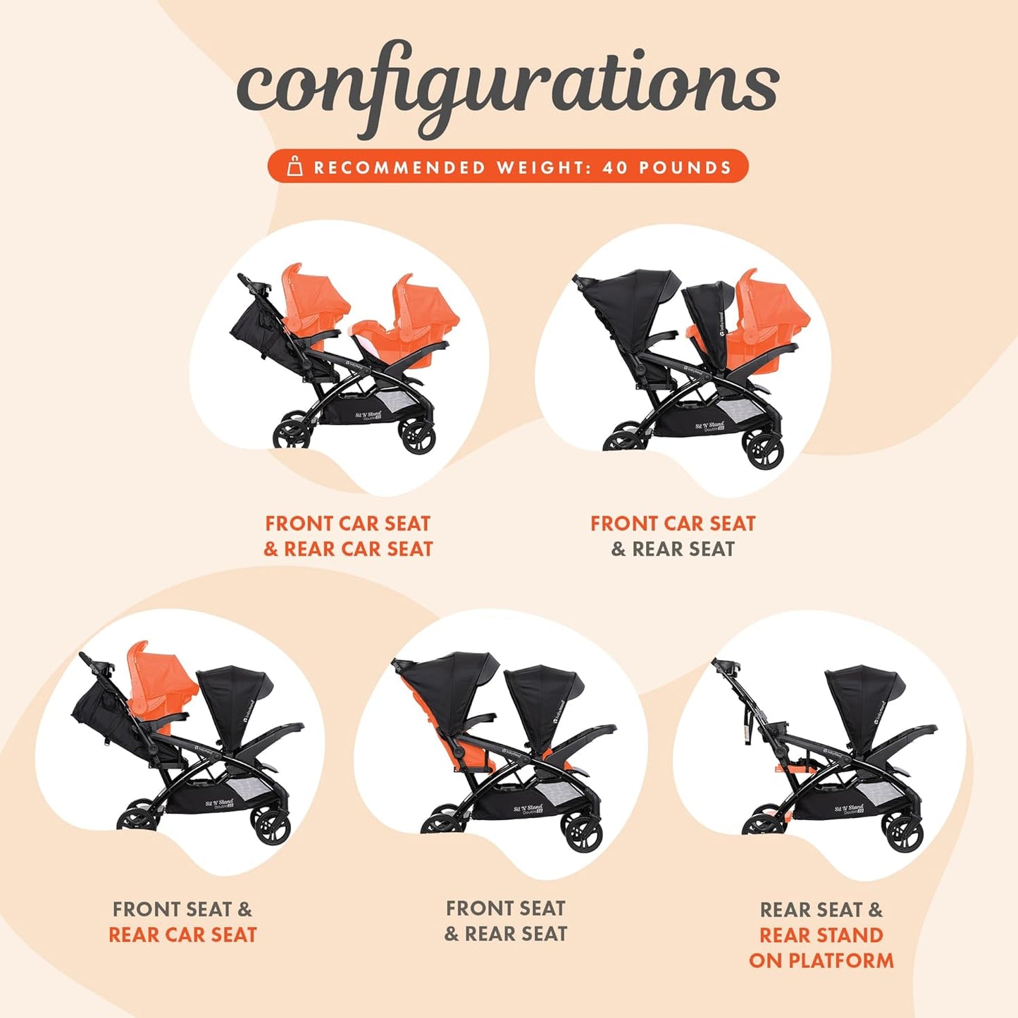 Baby Trend Infant and Toddler Double Stroller & Car Seat Combo, 2 Pc Set, Stormy - Lightweight and Compact Travel Stroller and Carseat Tandem for Babies, Infants, and Toddlers