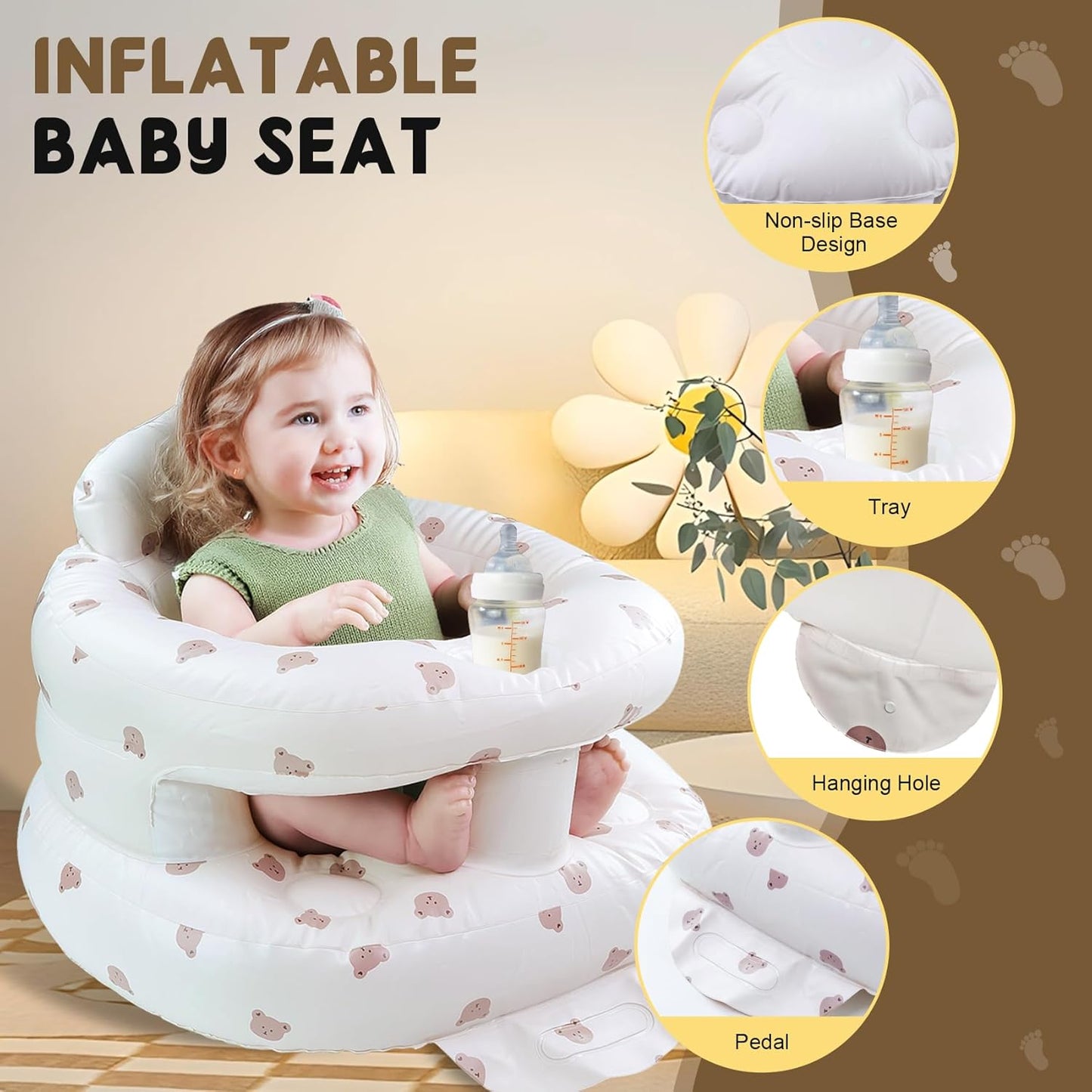 Inflatable Baby Seat for 3-36 Months Babies, Blow up Baby Chair with Built-in Air Pump, PVC Material, Full Enclosure Protection, Outdoor Travel Inflatable Chair for Infant