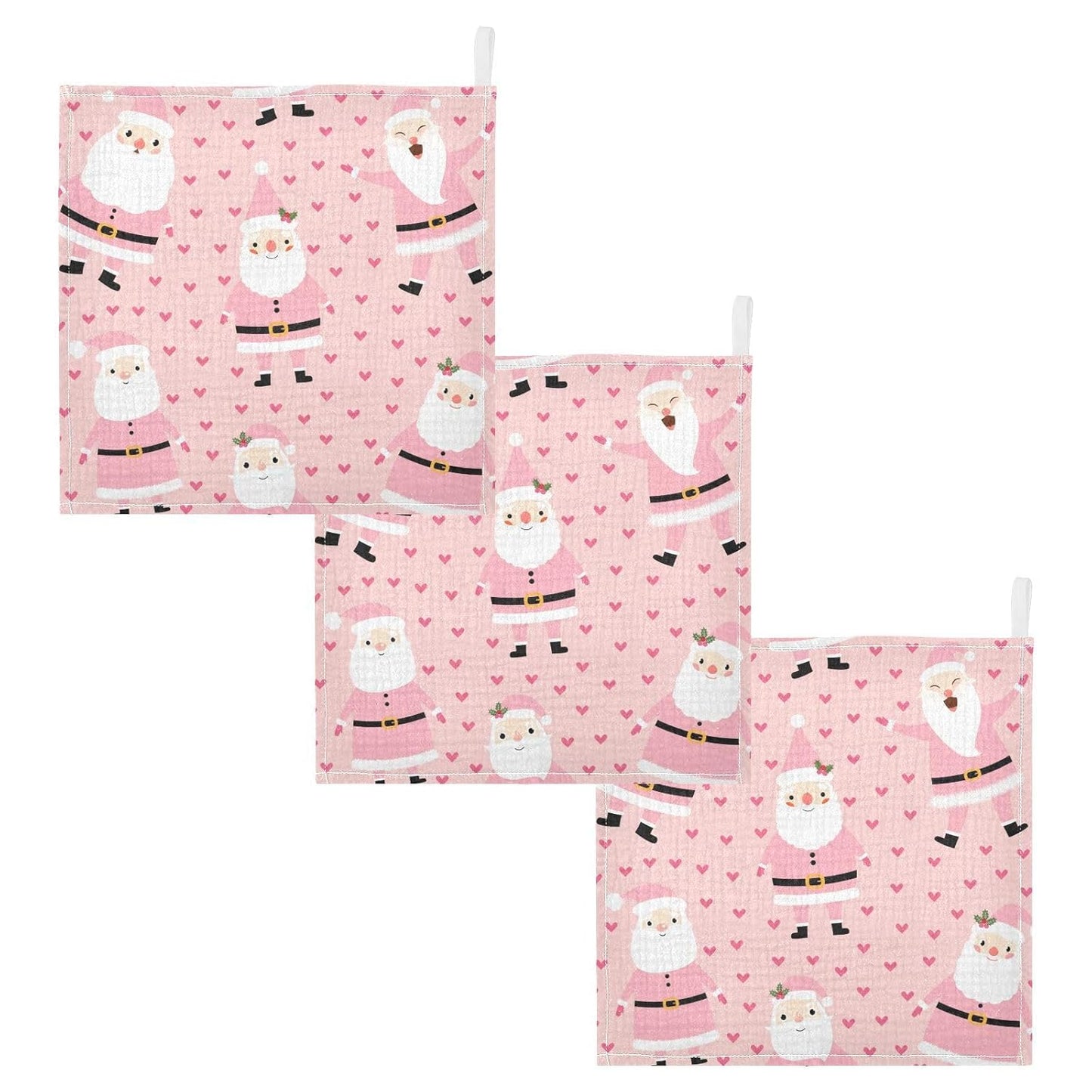 Pink Christmas Santa Claus Muslin Burp Cloths Baby Burp Cloths for Boys Girls Cute Hearts Baby Muslin Washcloths Baby Essentials for Newborn Soft Absorbent 12x12in,3 Pack