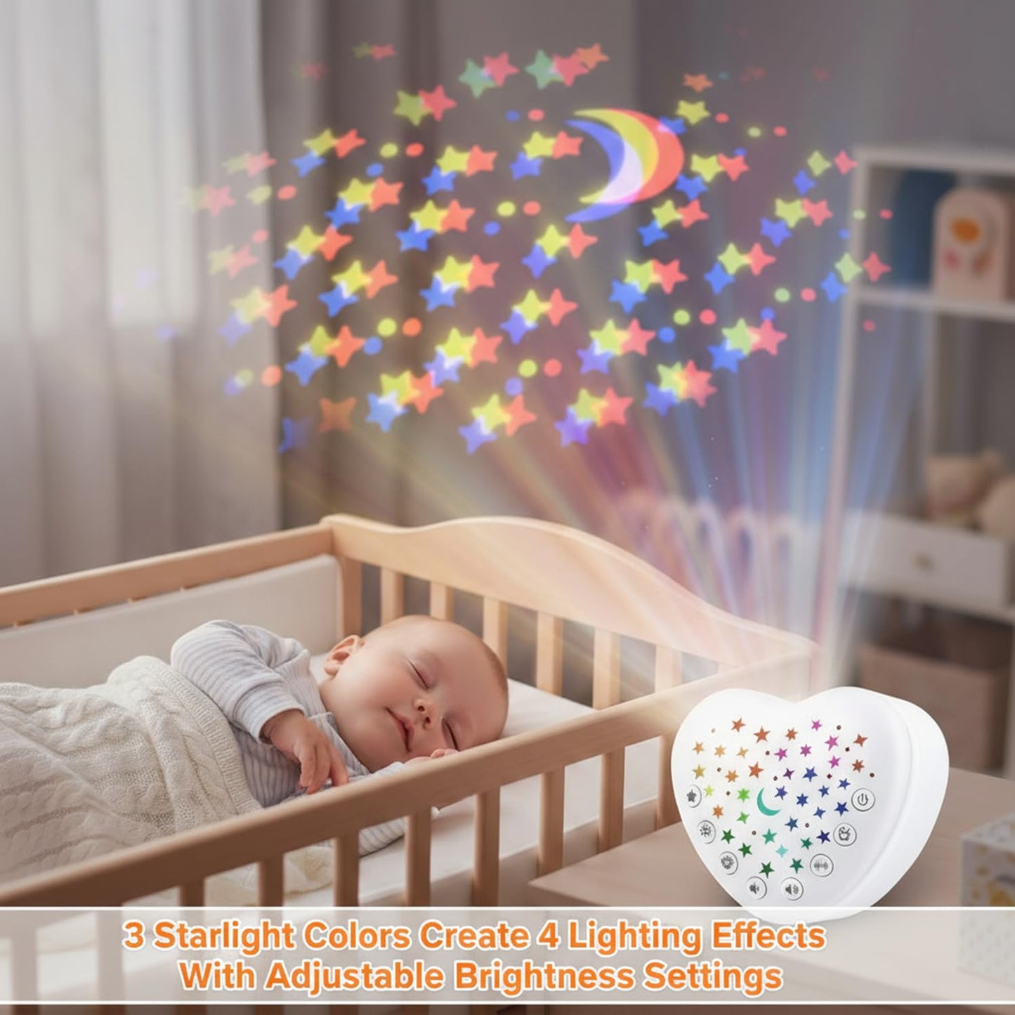 BEREST A13 White Noise Machine & Baby Sleep Soother with 15 Soothing Sounds & Projector Star Night Light, Cry Sensor, Rechargeable Lithium Battery, Portable for Baby, Toddlers, Attaches to Crib