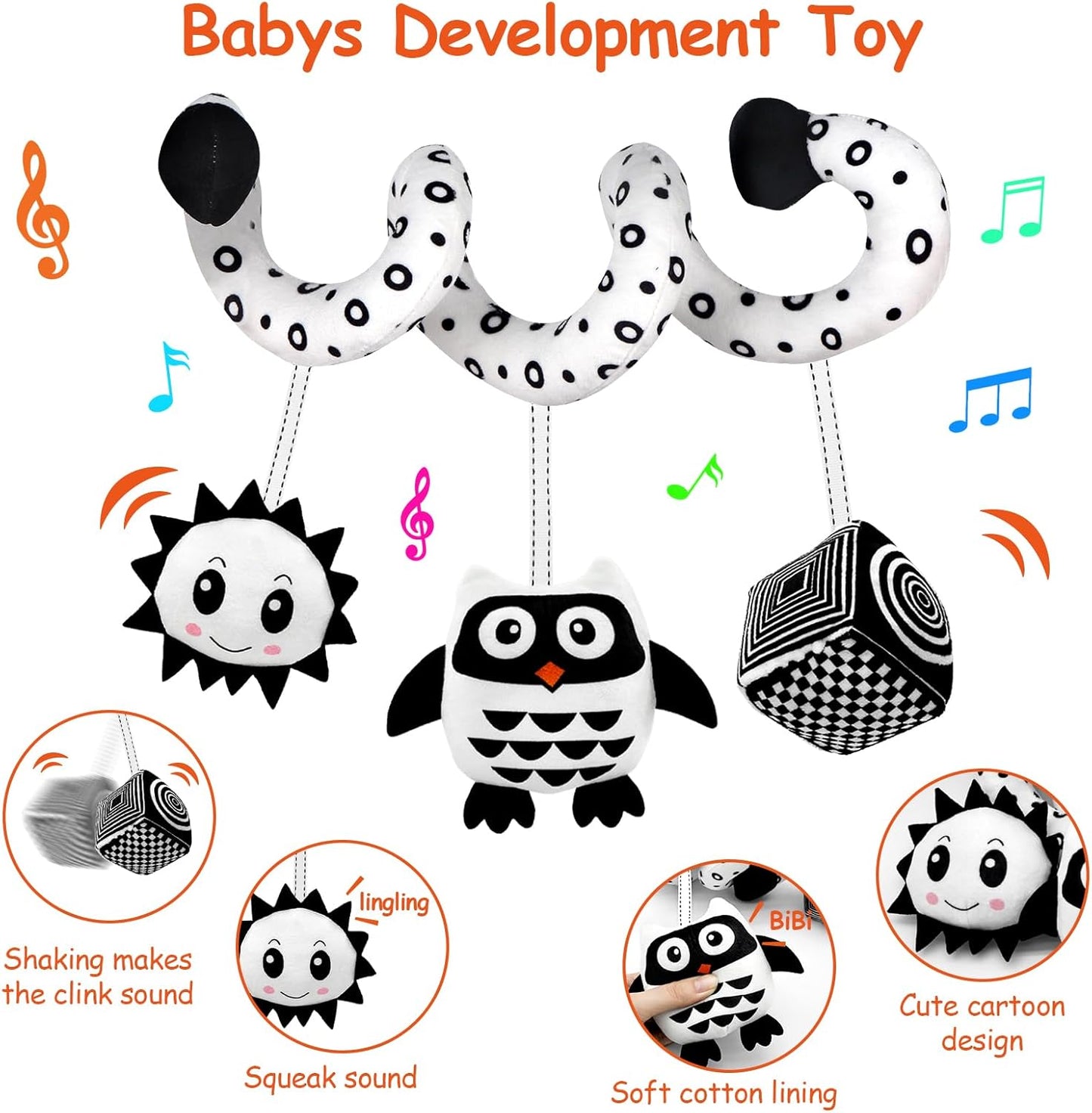 Baby Spiral Hanging Stroller and Car Seat Toys for Babies 0-6 Months Newborn Plush Activity Toys for Bed Bassinet Crib Baby Carrier Gifts (owl)