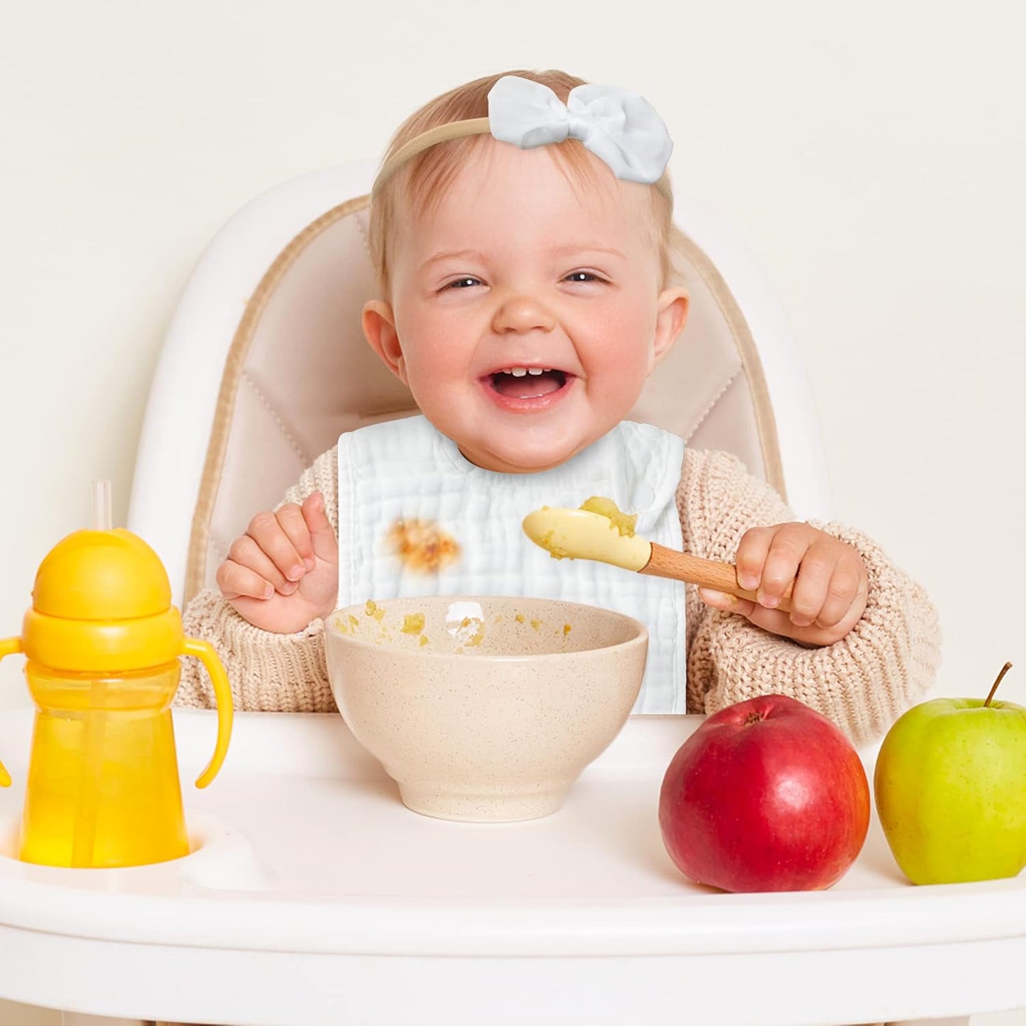 Zainpe 6Pcs Snap Muslin Cotton Baby Bibs White Adjustable Drool Bib with 6 Absorbent Soft Layers, Machine Washable Unisex Burp Cloths for 3 to 36 Months Boys Girls Infant Newborn Toddler